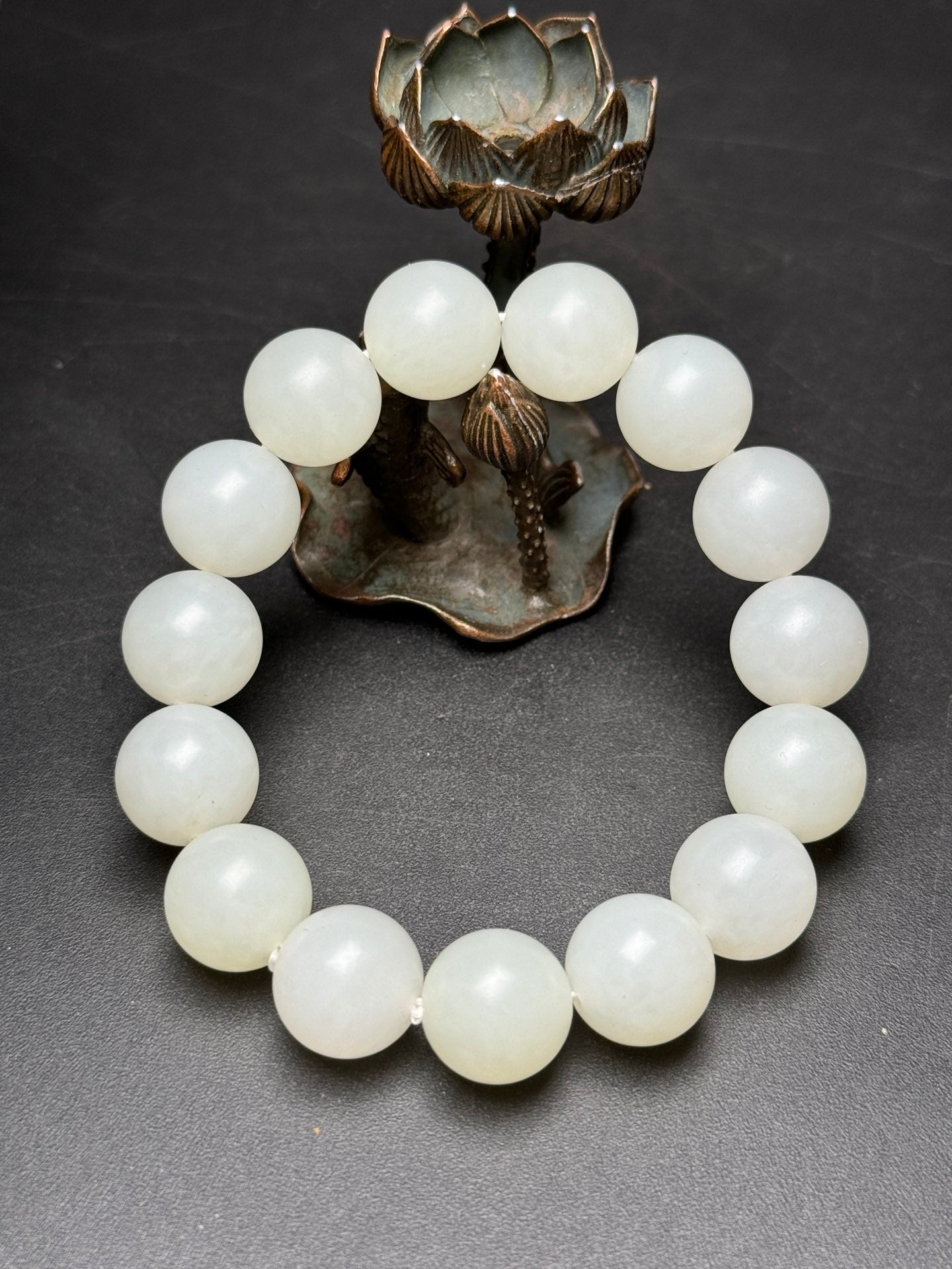 A0172 14MM Bead Chinese Natural Hetian Jade Beads Bracelet