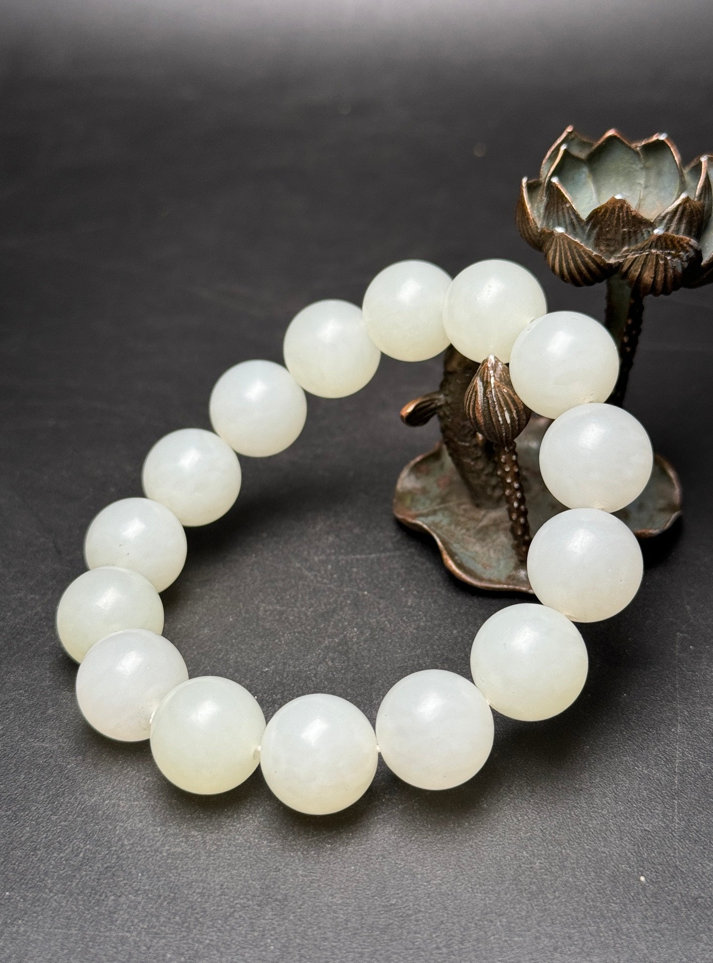 A0172 14MM Bead Chinese Natural Hetian Jade Beads Bracelet