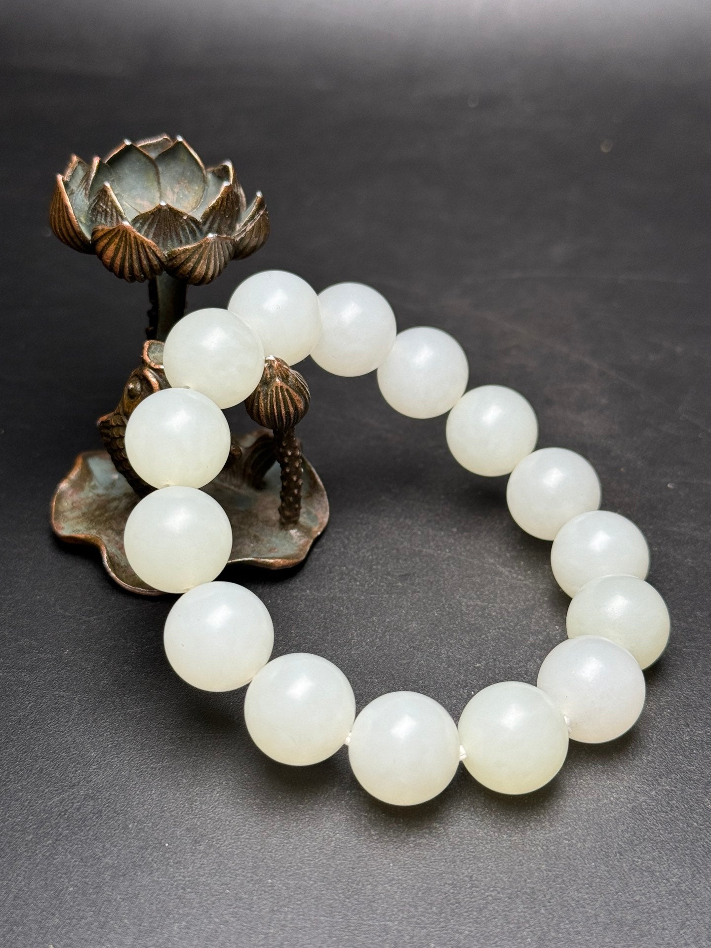 A0172 14MM Bead Chinese Natural Hetian Jade Beads Bracelet