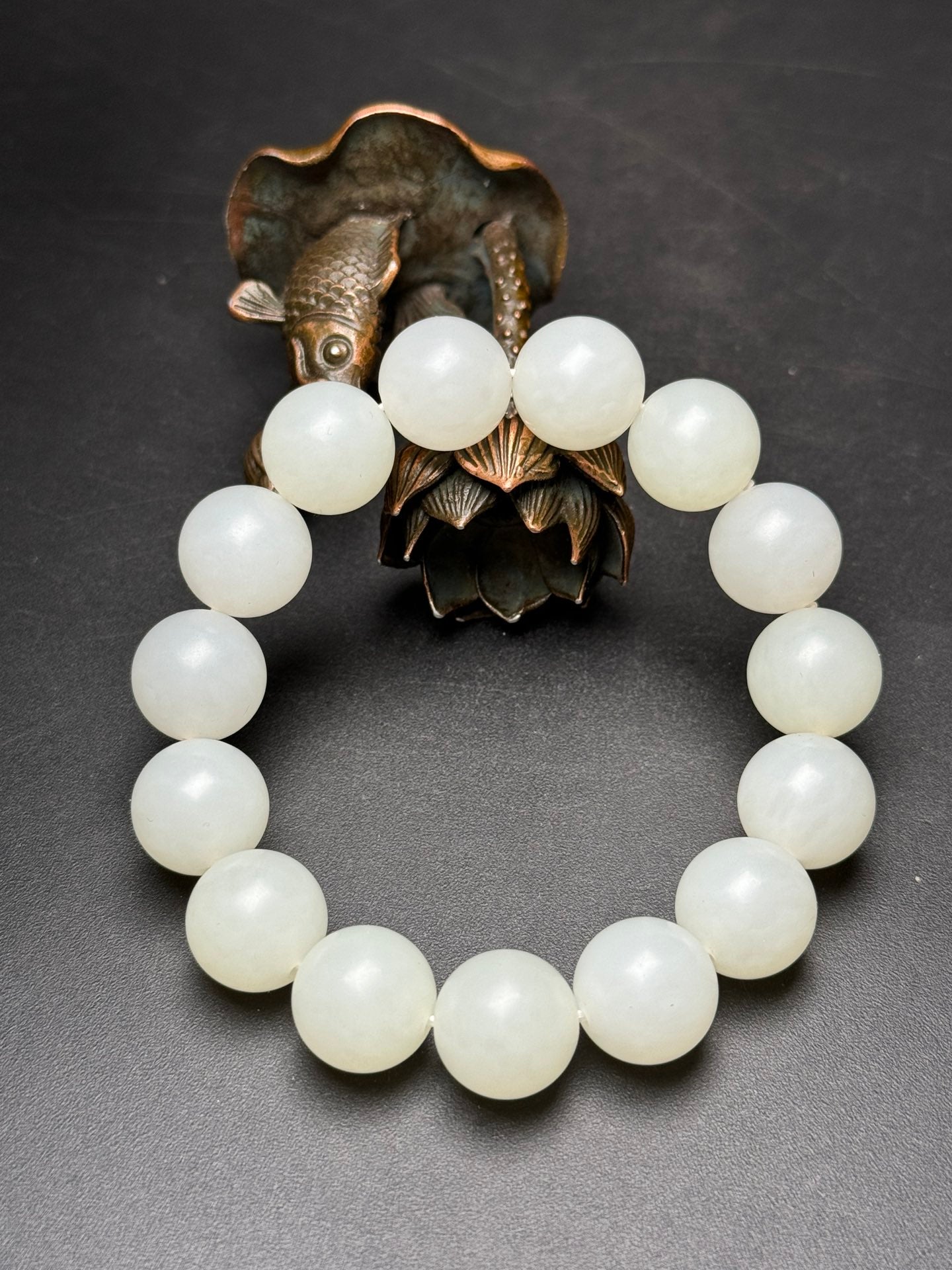 A0172 14MM Bead Chinese Natural Hetian Jade Beads Bracelet