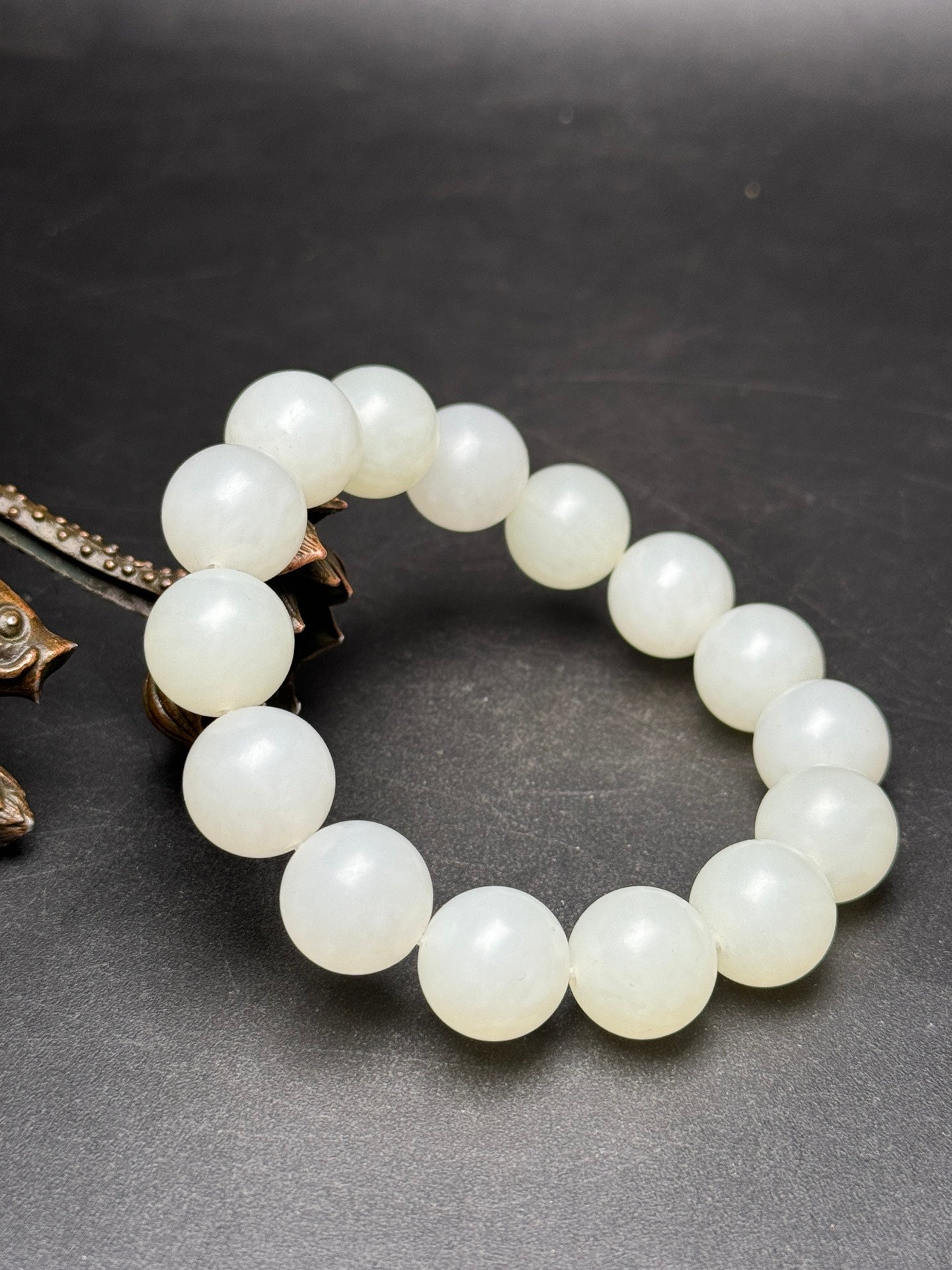 A0172 14MM Bead Chinese Natural Hetian Jade Beads Bracelet