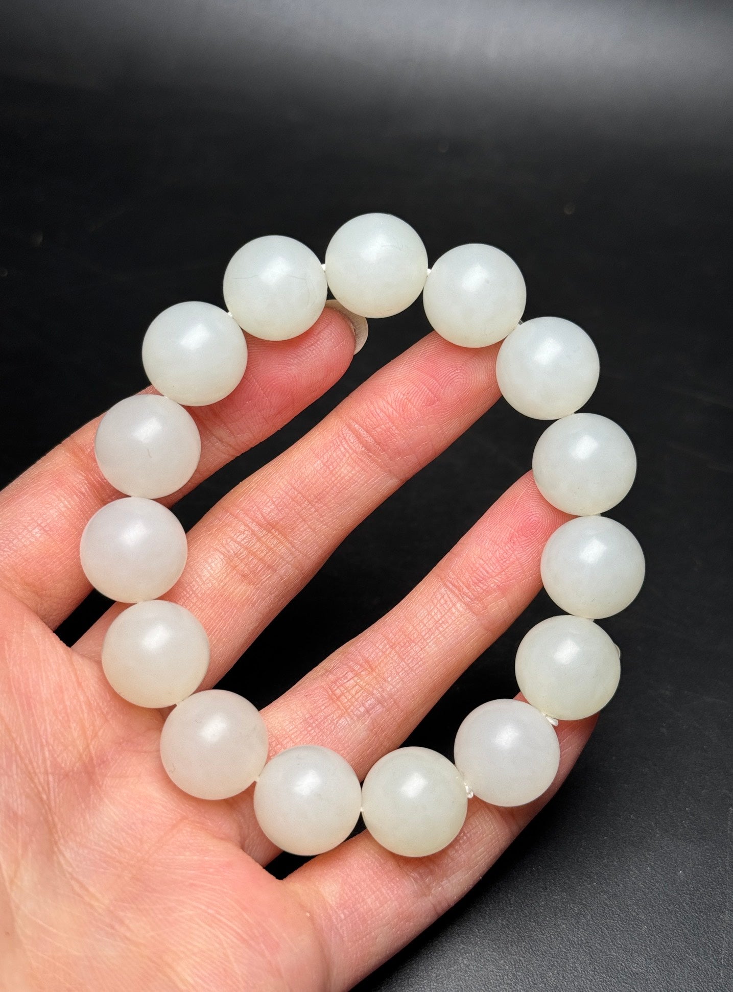 A0172 14MM Bead Chinese Natural Hetian Jade Beads Bracelet