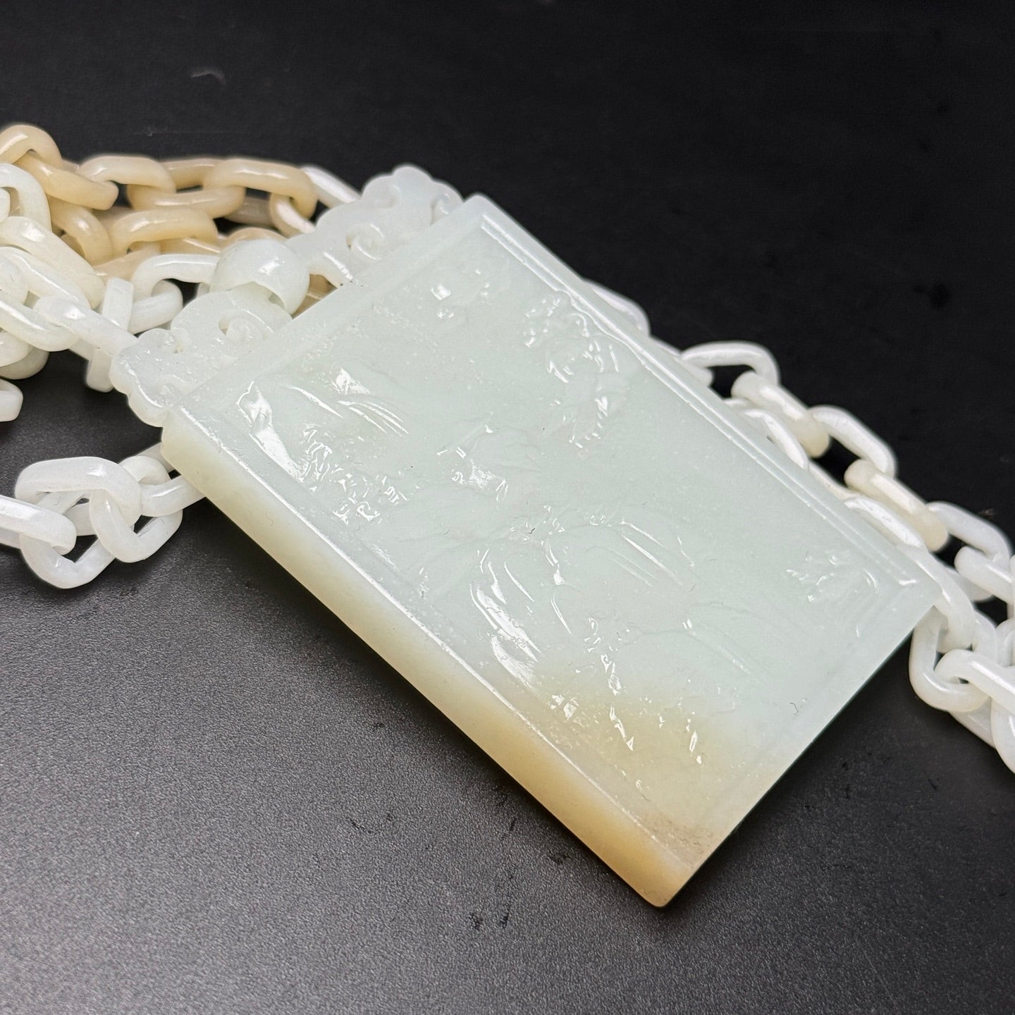 A0174 Chinese Natural Hetian Jade Mountain River Scene Design Pendant w Chain Necklace