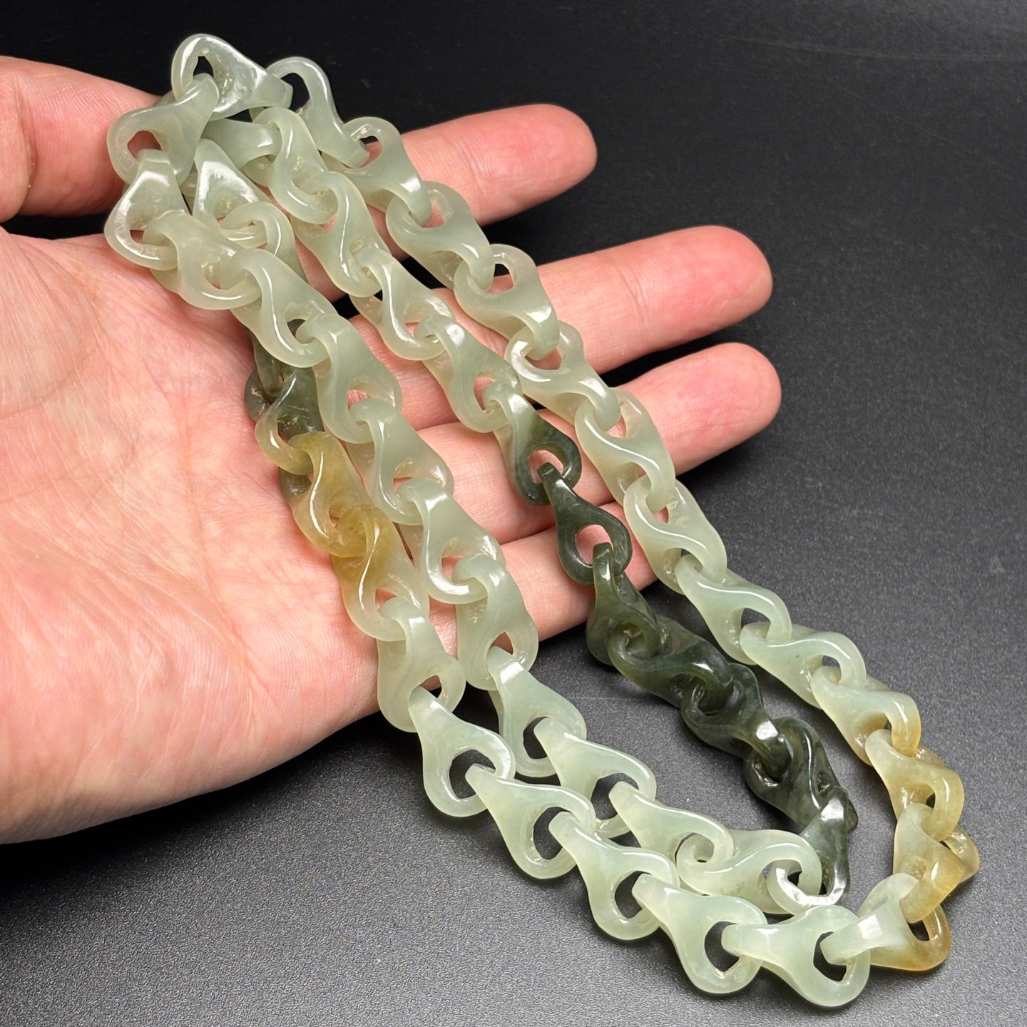 A0176 Chinese Natural Three Color Hetian Jade Chain Necklace