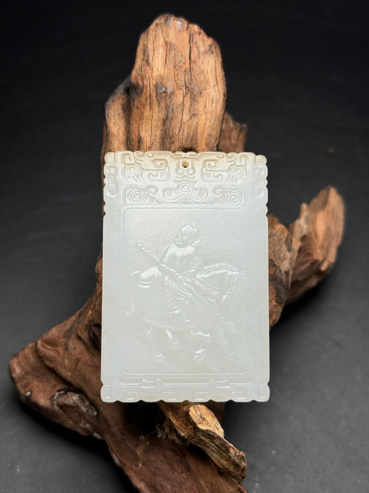 A0177	Chinese Hetian Jade Carved Horse & Figure Pendant