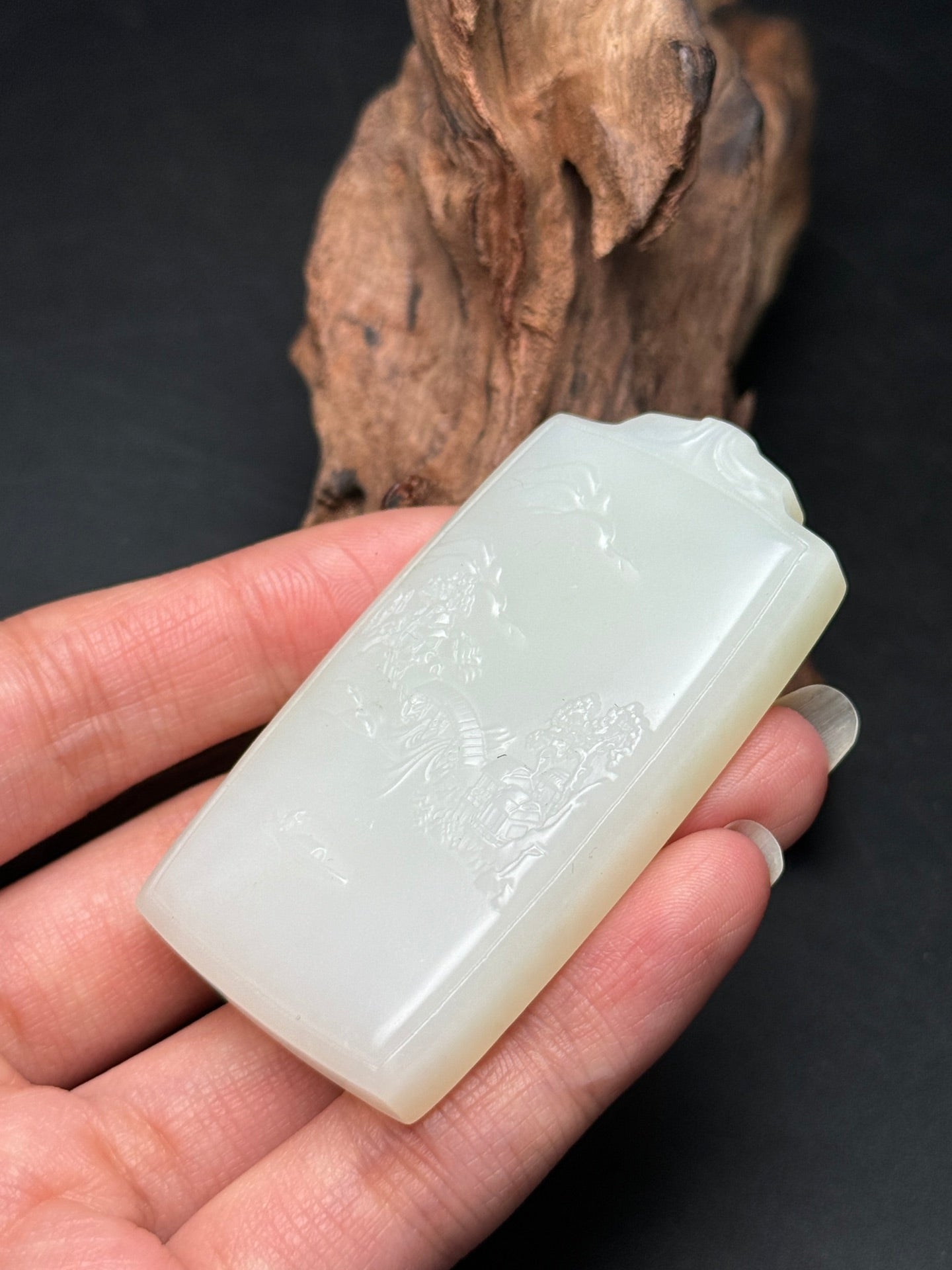 A0179 Chinese Natural White Hetian Jade Mountain River Scene Design Pendant