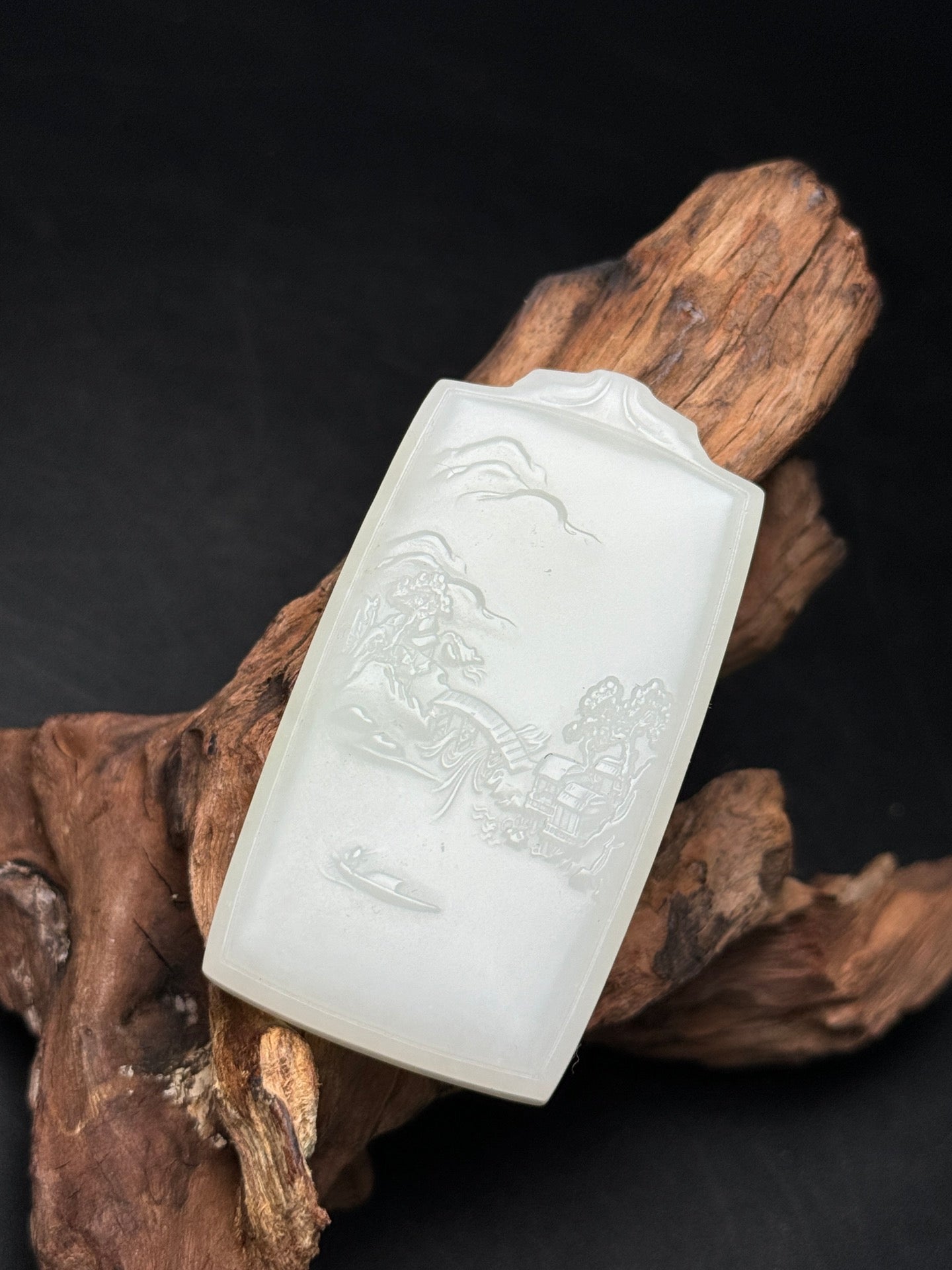 A0179 Chinese Natural White Hetian Jade Mountain River Scene Design Pendant