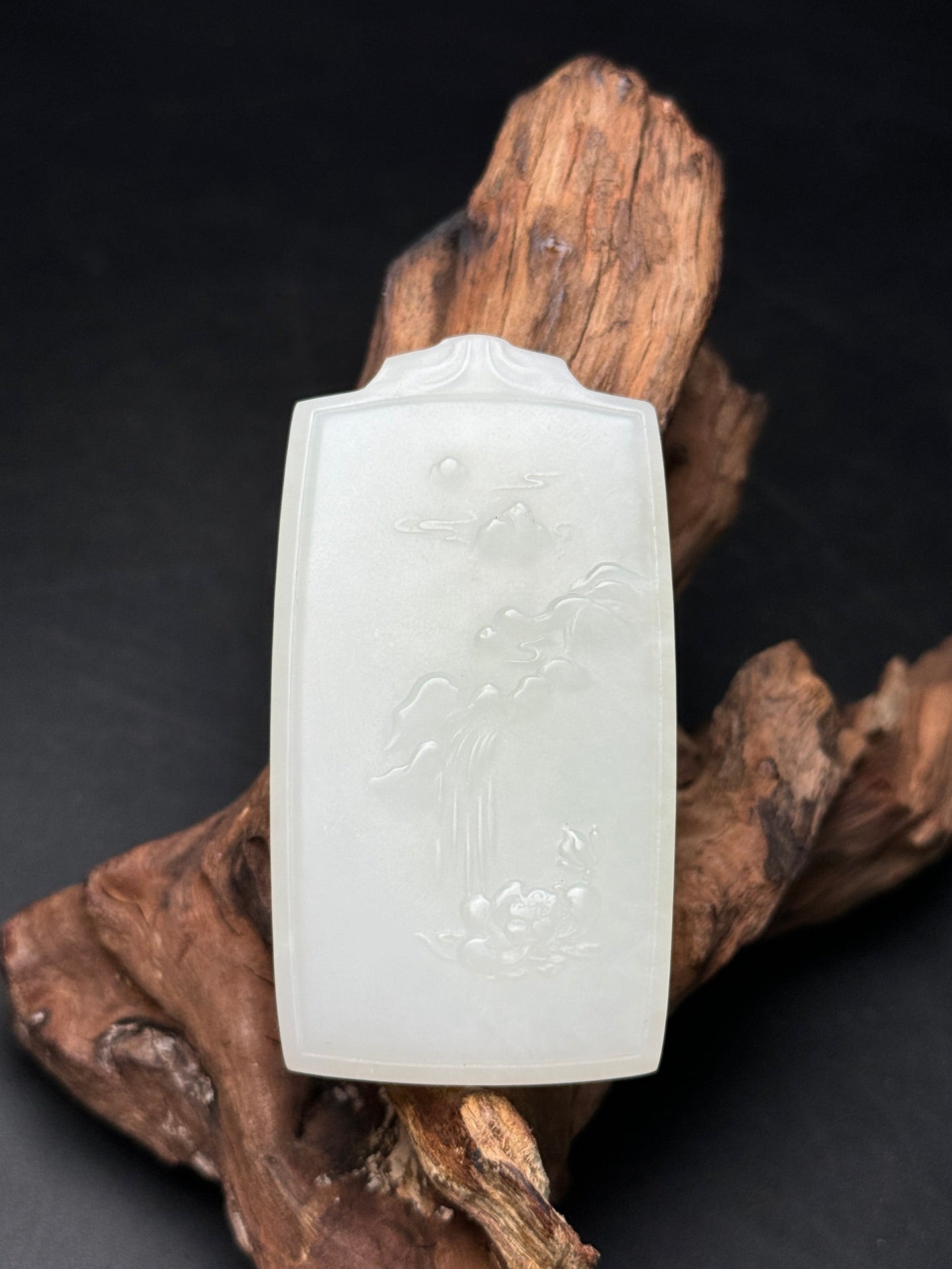 A0179 Chinese Natural White Hetian Jade Mountain River Scene Design Pendant