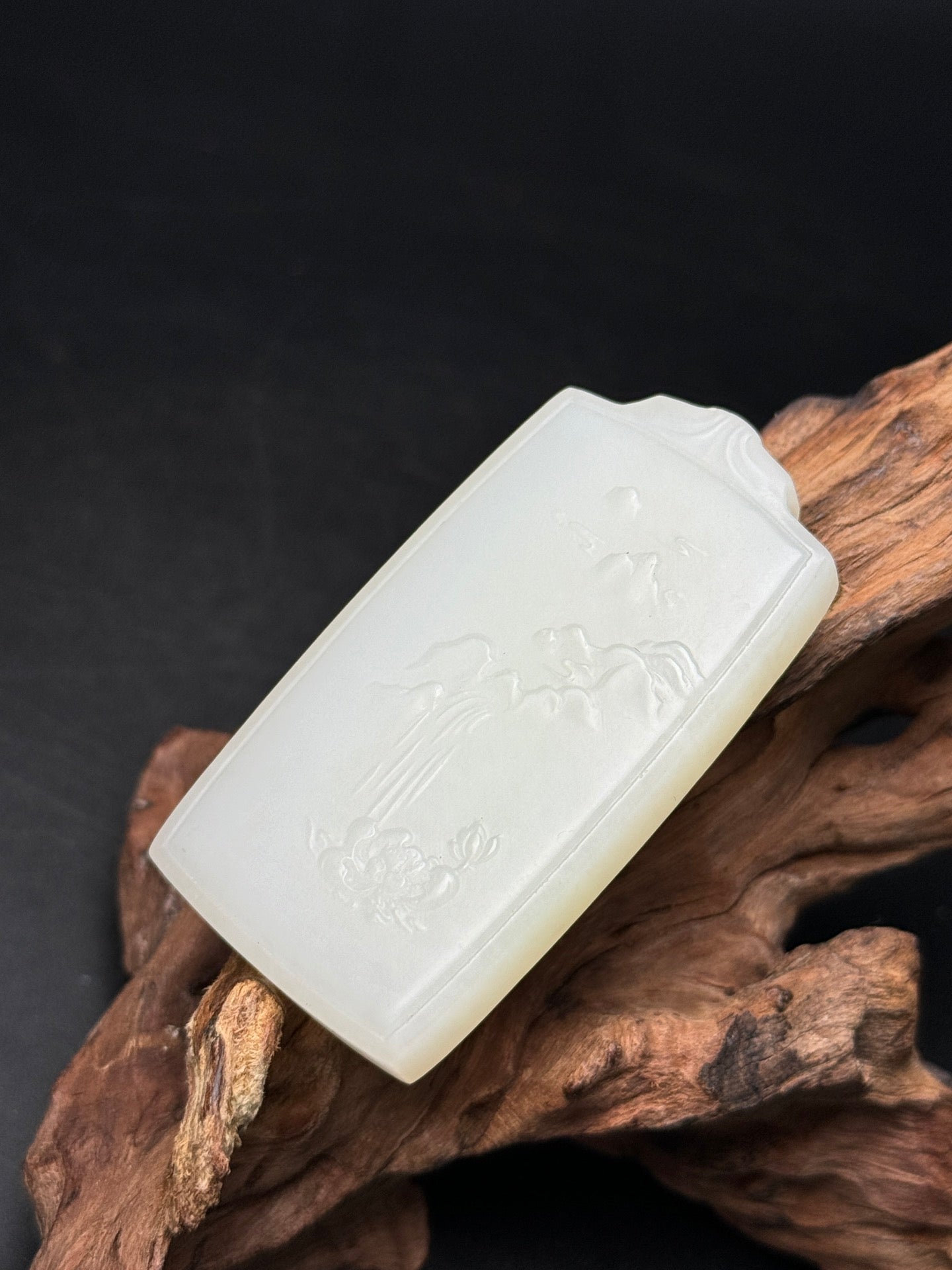 A0179 Chinese Natural White Hetian Jade Mountain River Scene Design Pendant