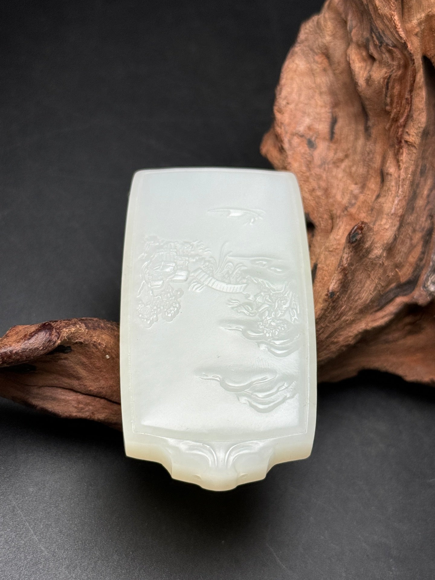 A0179 Chinese Natural White Hetian Jade Mountain River Scene Design Pendant