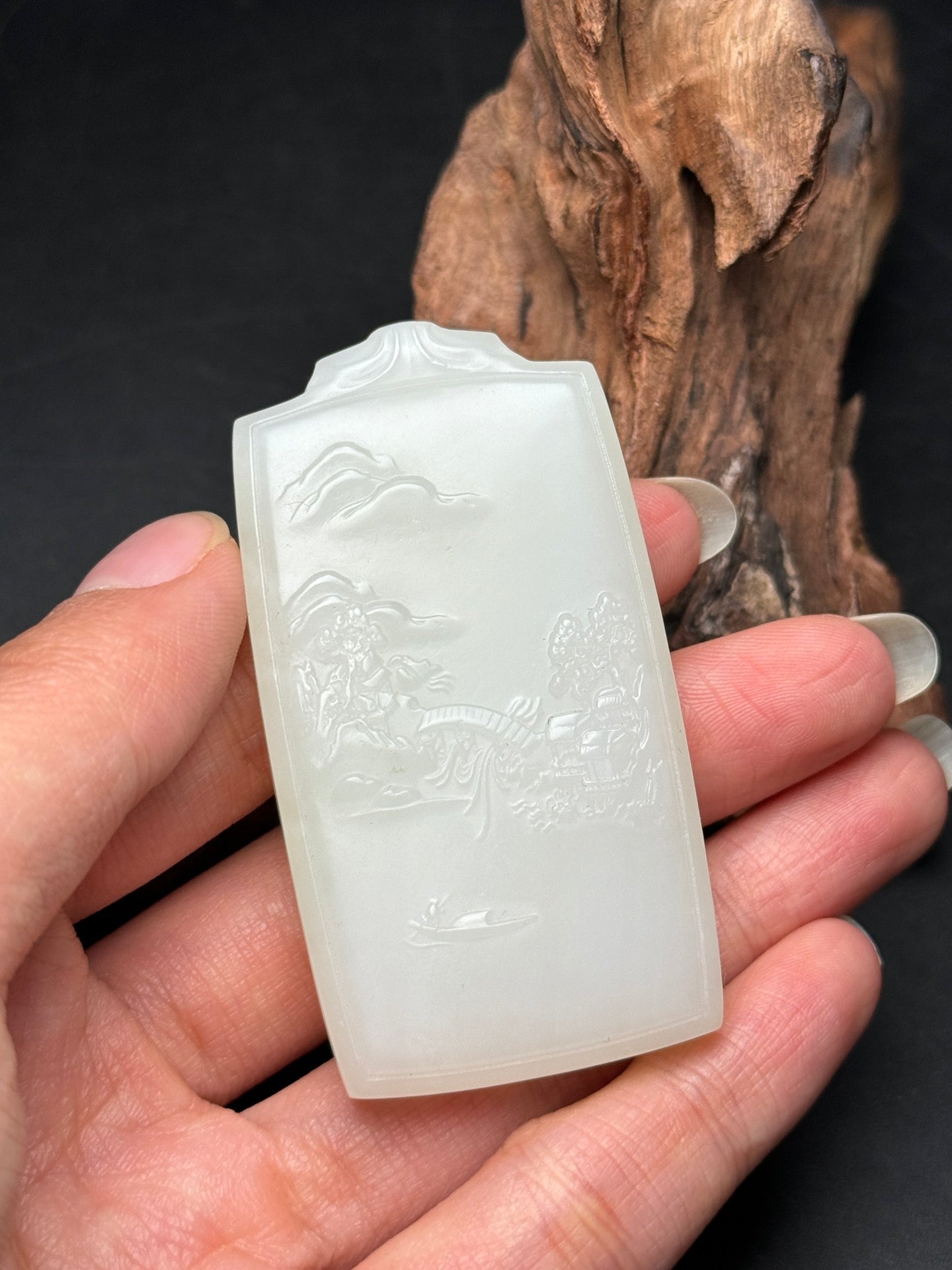 A0179 Chinese Natural White Hetian Jade Mountain River Scene Design Pendant