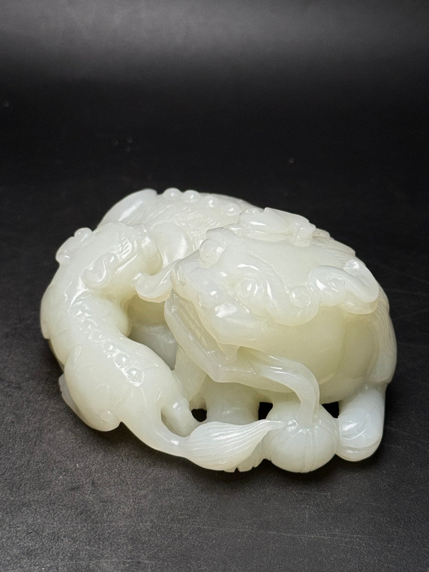 A0181 Superb Chinese Natural Hetian Jade Carved Double Lion Statue