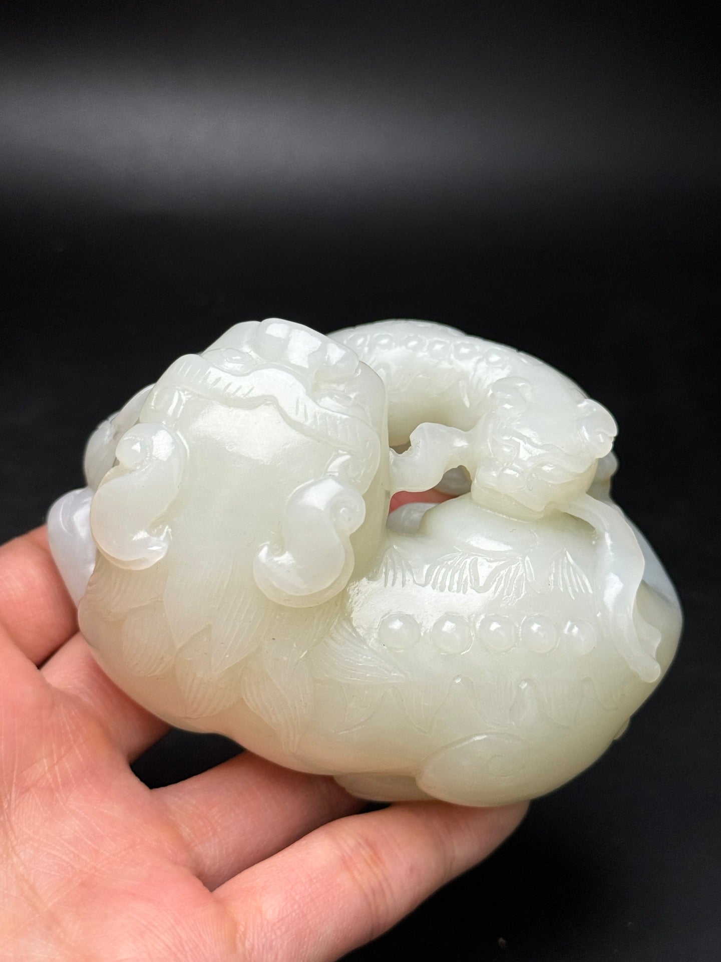 A0181 Superb Chinese Natural Hetian Jade Carved Double Lion Statue