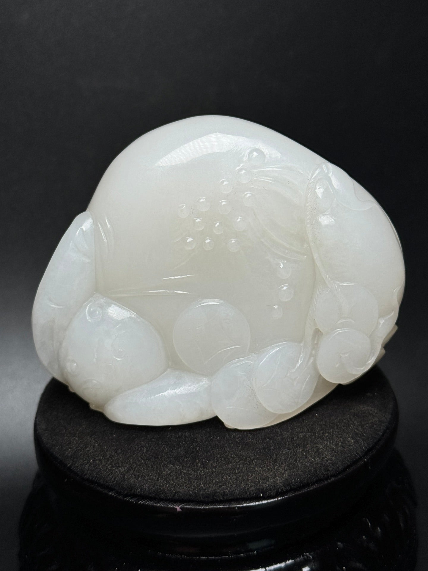 A0184 Superb Chinese White Hetain Jade Carved Fortune Toad Statue