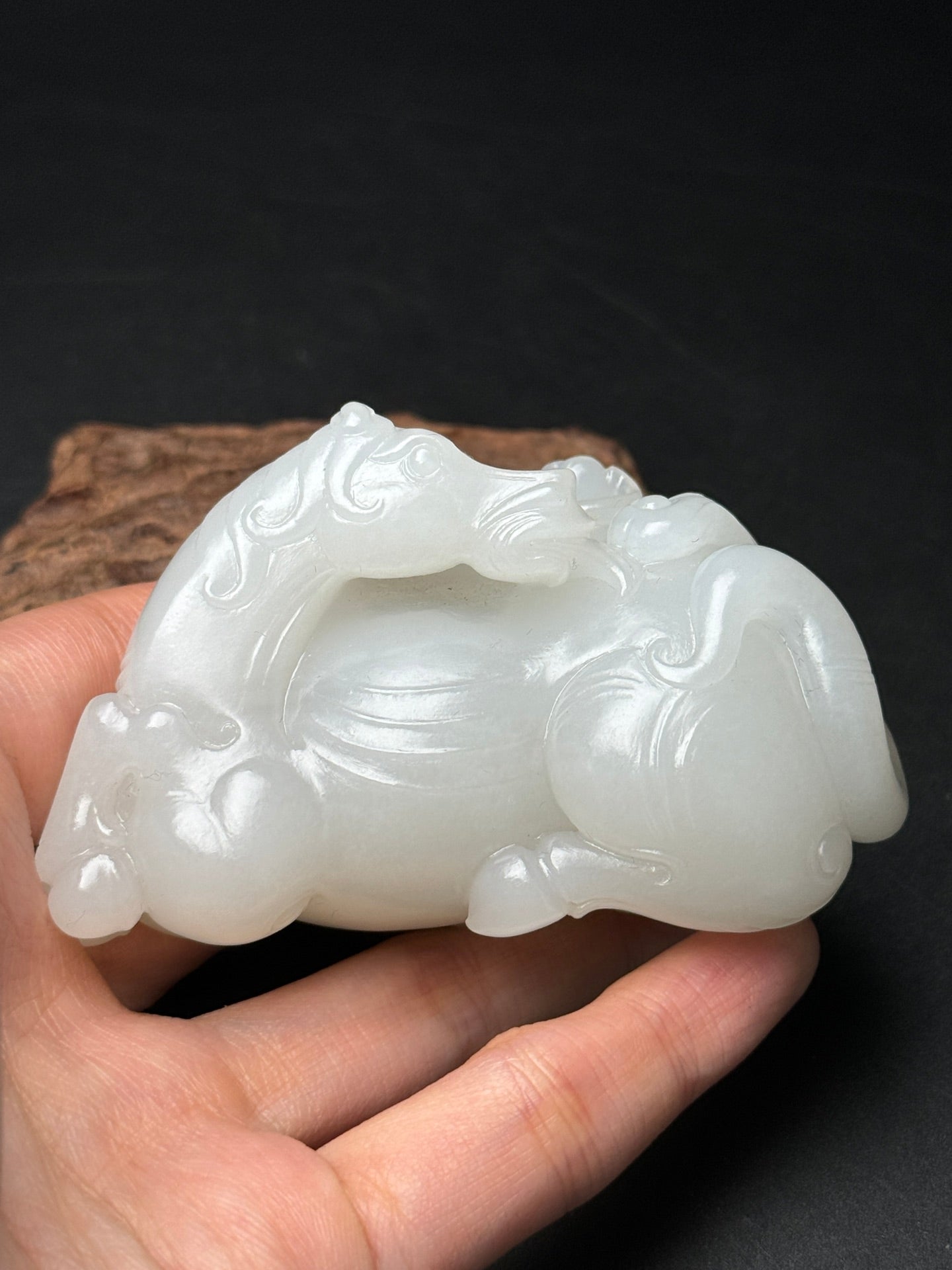 A0185 Chinese Natural Hetian Jade Carved Horse & Monkey Statue