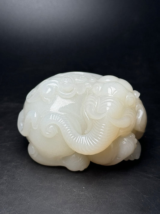 A0186 Superb Chinese Natural Hetian Jade Carved Monkey & Elephant Statue