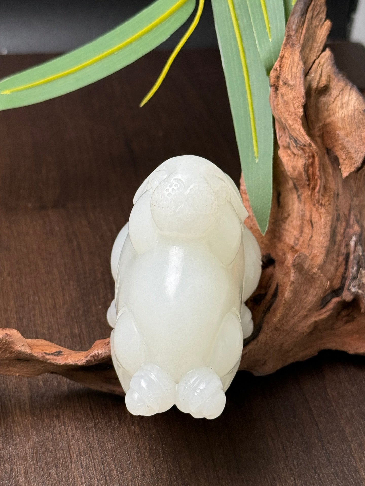 A0187 Chinese Natural White Hetian Jade Carved Rabbit Statue