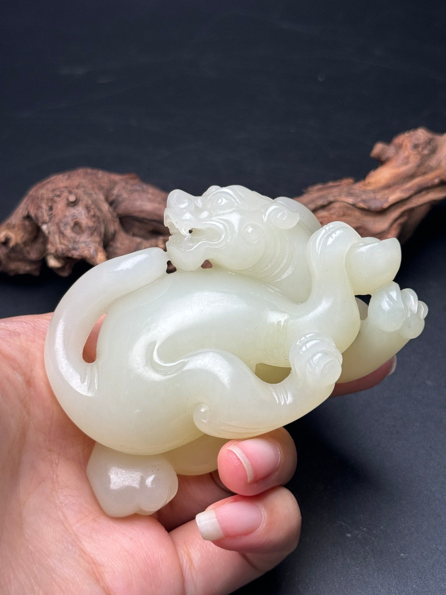 A0188 Chinese Natural Hetian Jade Carved Pixiu Statue