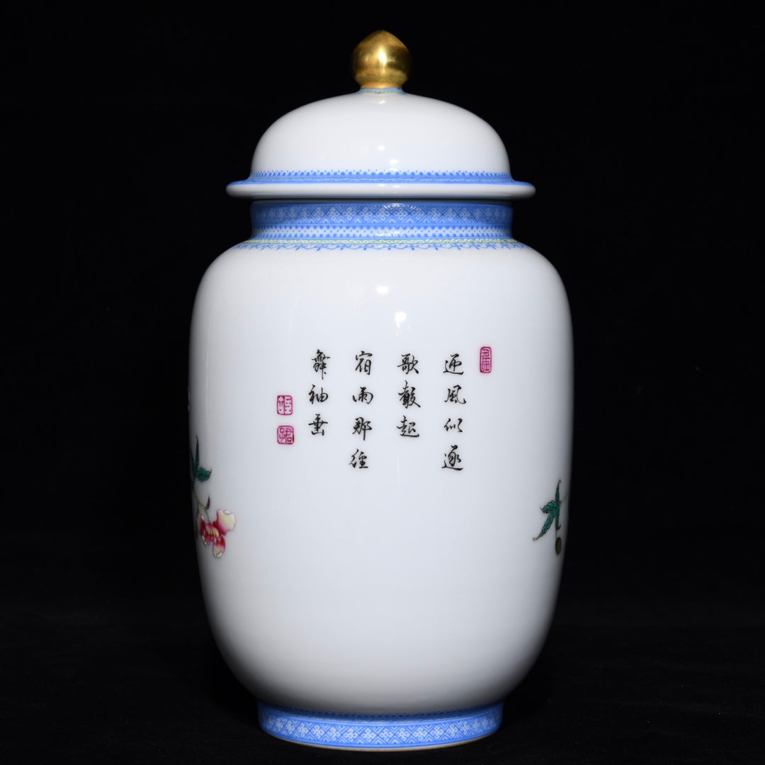 A0191 Chinese Gilt Gold Blue And White Porcelain Famille Rose Flower & Butterfly Design Porcelain Pot