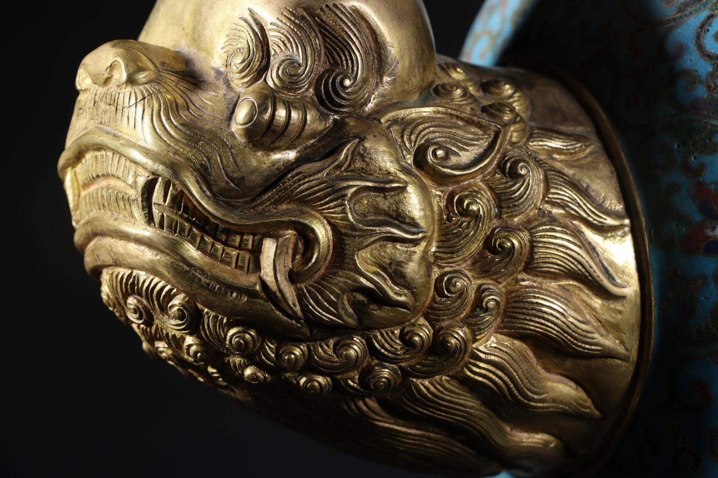 A0195 High Quality Chinese Qing Dynasty Gilt Gold Bronze Cloisonne Inlay Hetian Jade Dragon Head Handle Big Teapot