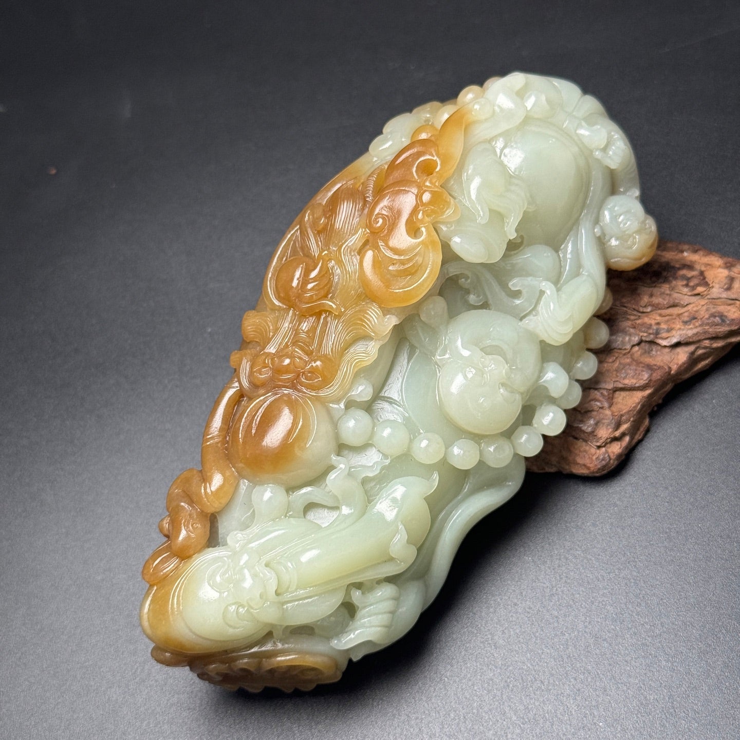 A0199 Chinese Natural Double Color Hetian Jade Carved Taoism Deity Fukurokuju Statue