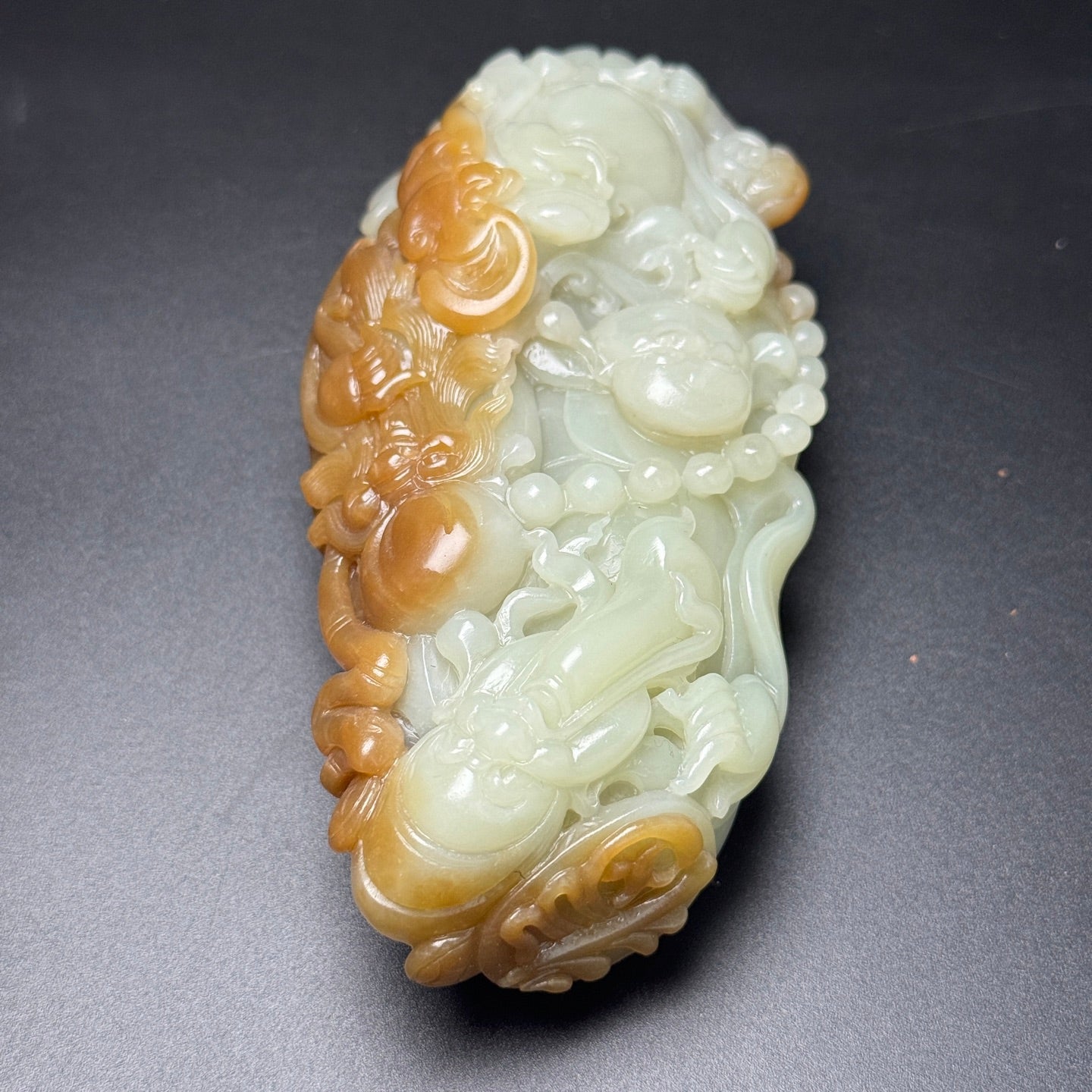 A0199 Chinese Natural Double Color Hetian Jade Carved Taoism Deity Fukurokuju Statue