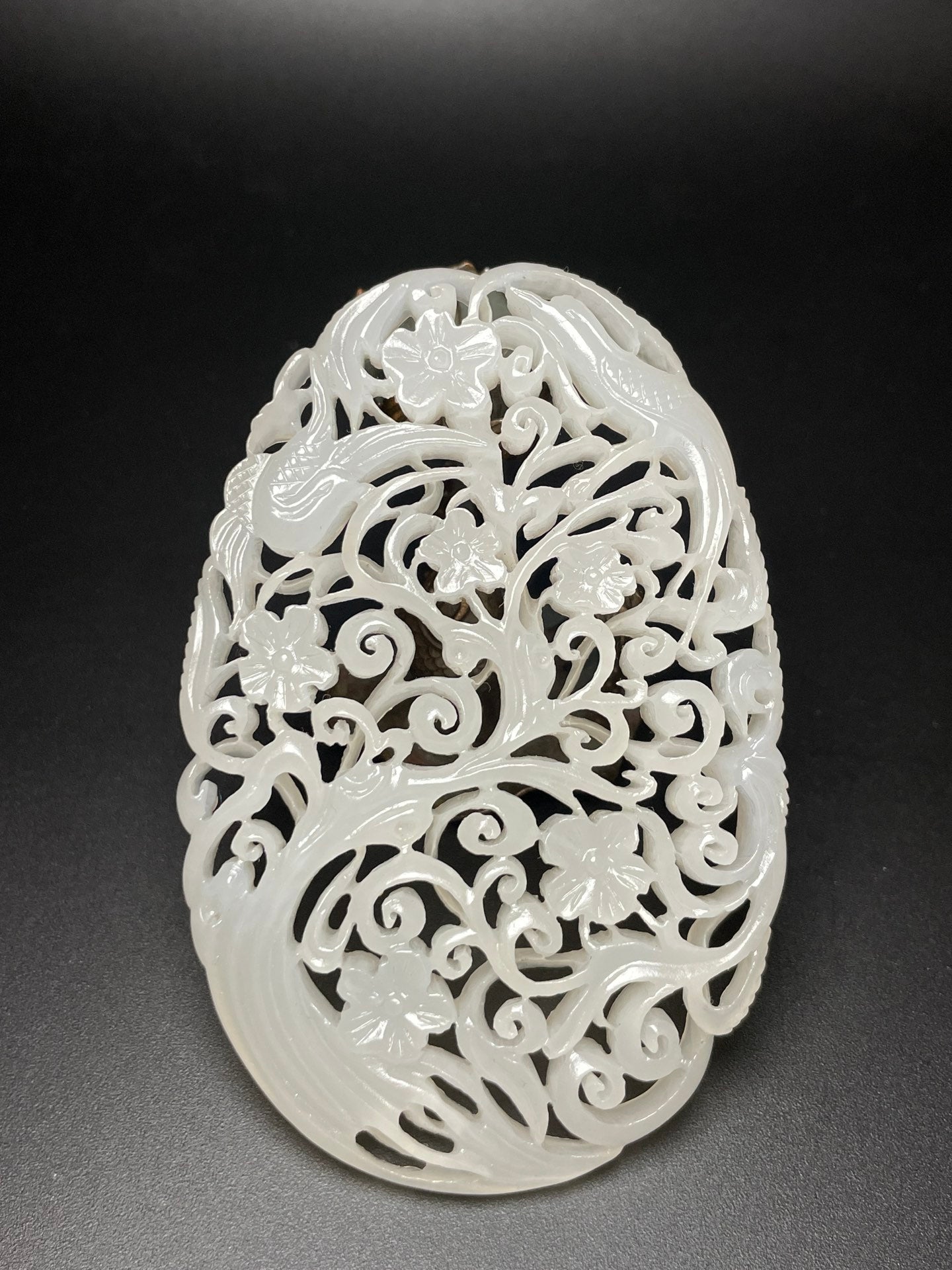 A0214 Openwork Chinese White Hetian Jade Plum Flower & Magpie Pendant