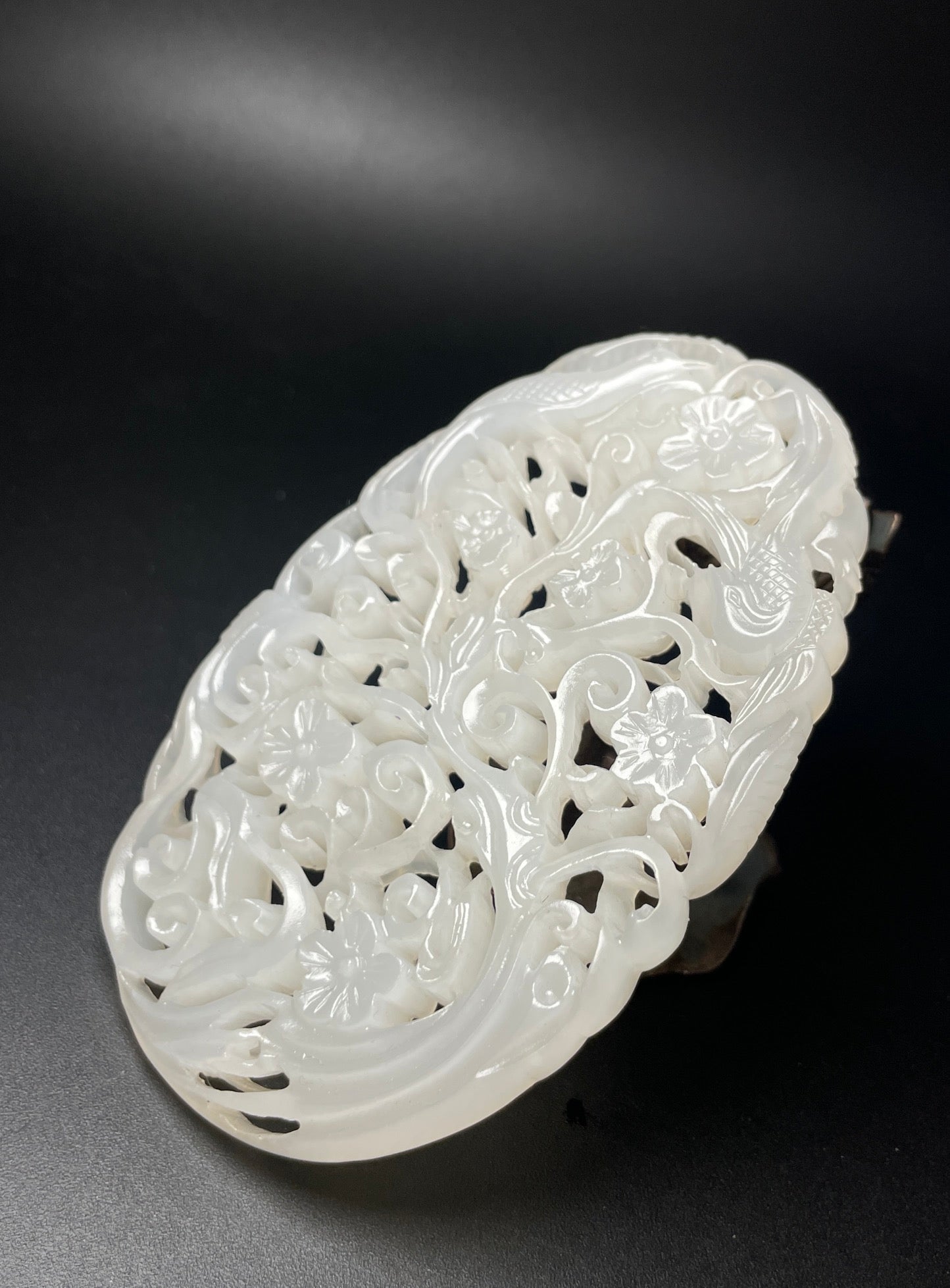 A0214 Openwork Chinese White Hetian Jade Plum Flower & Magpie Pendant