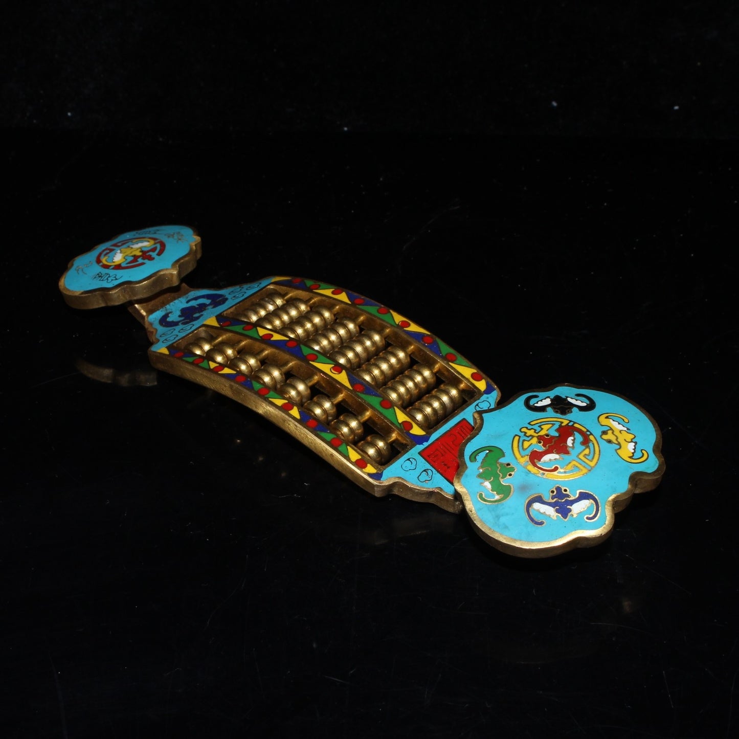 A0228 Vintage Chinese Gilt Gold Bronze Cloisonne Ruyi Abacus