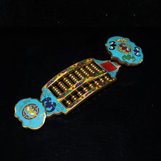 A0228 Vintage Chinese Gilt Gold Bronze Cloisonne Ruyi Abacus