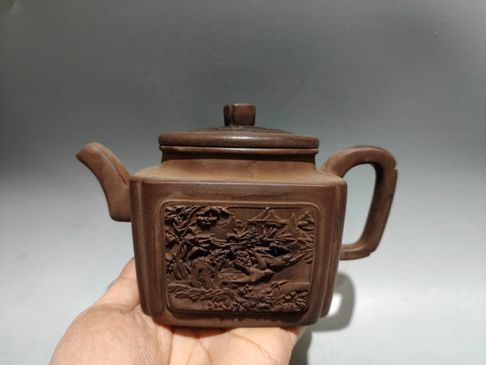 A0230 Vintage Chinese Yixing Zisha Clay Teapot w Artist Signed