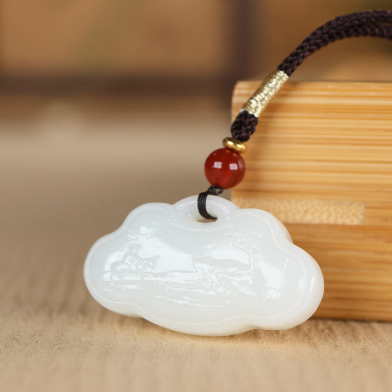 A0232 Chinese Natural White Hetian Jade Carved Mountain River Scene Pendant