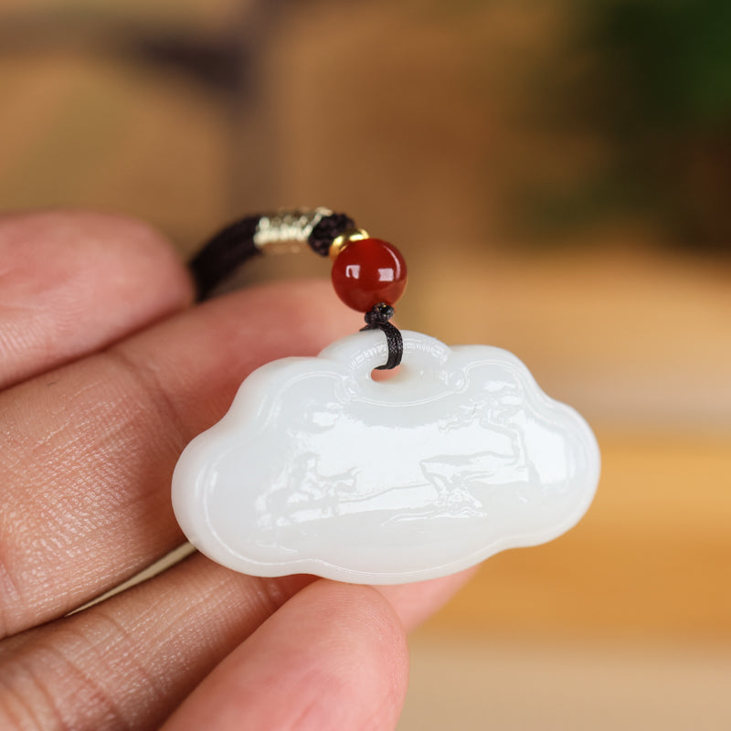 A0232 Chinese Natural White Hetian Jade Carved Mountain River Scene Pendant