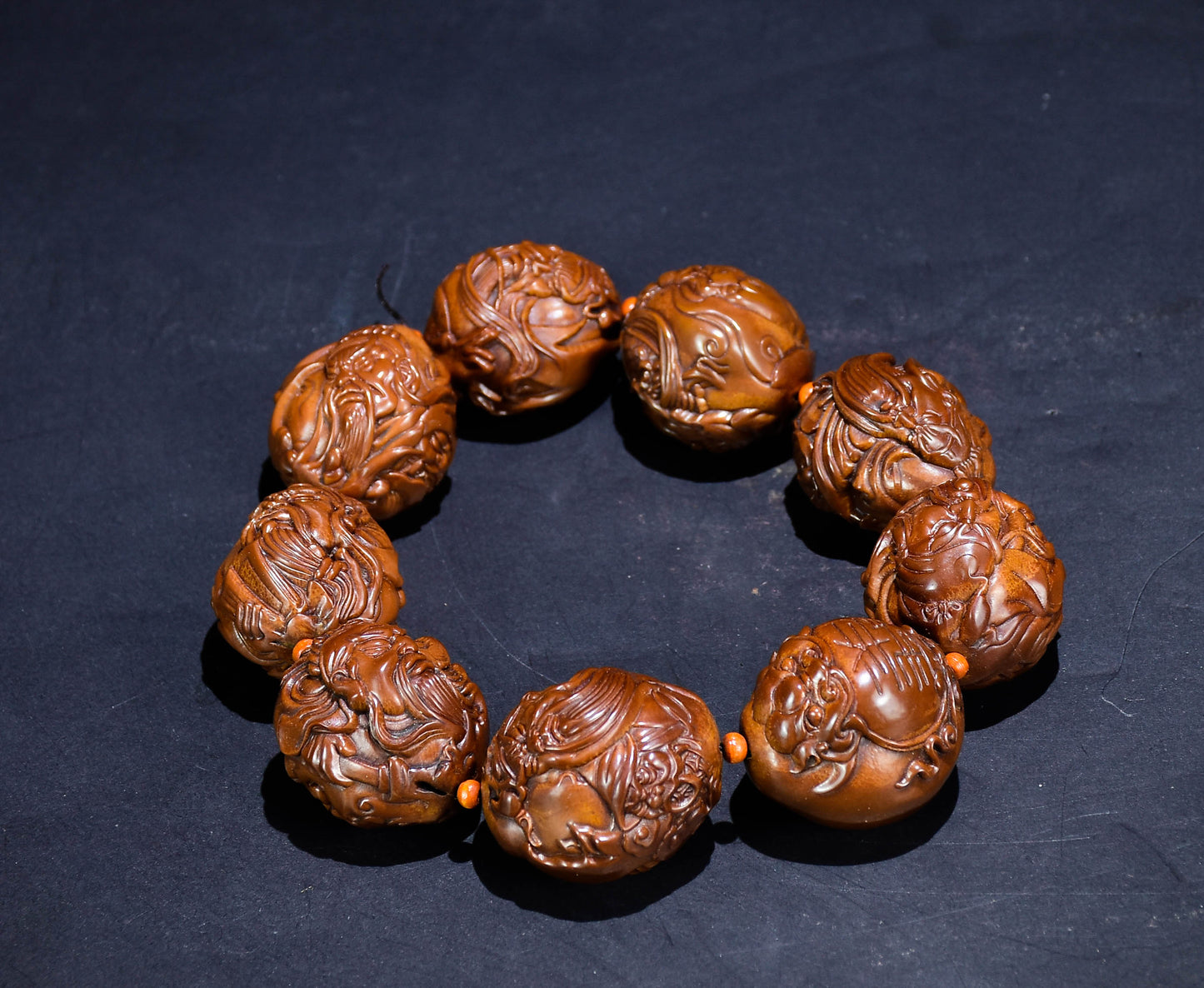 A0236 Old Chinese Olive Nut Carved Guangong Beads Bracelet