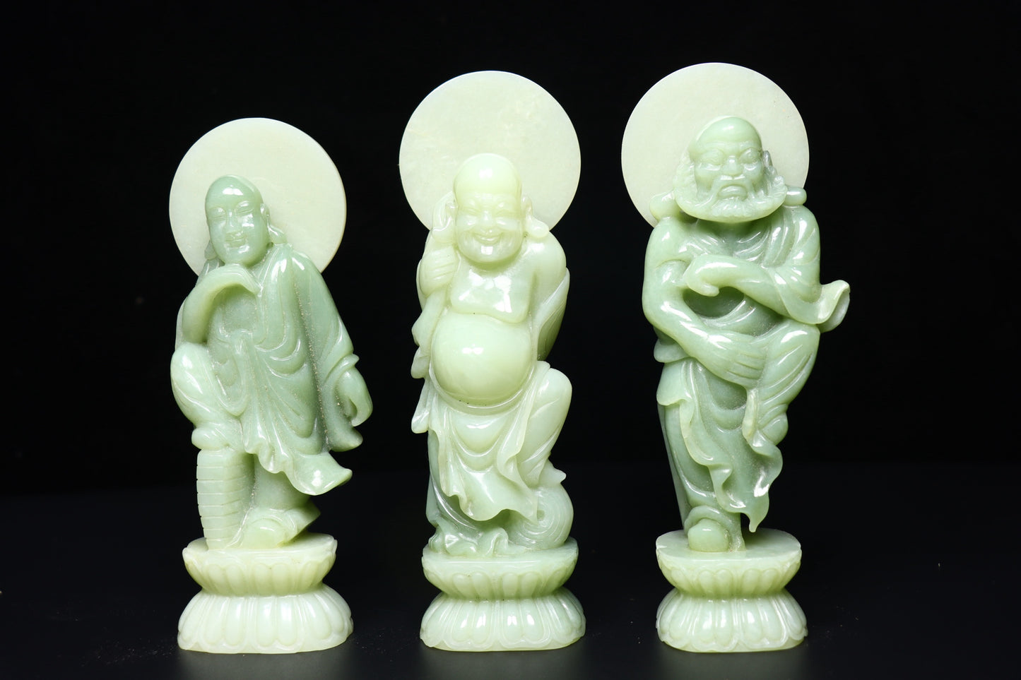 A0242 A Set Chinese Hetian Jade Carved Eighteen Arhat & Buddha Statue w Box