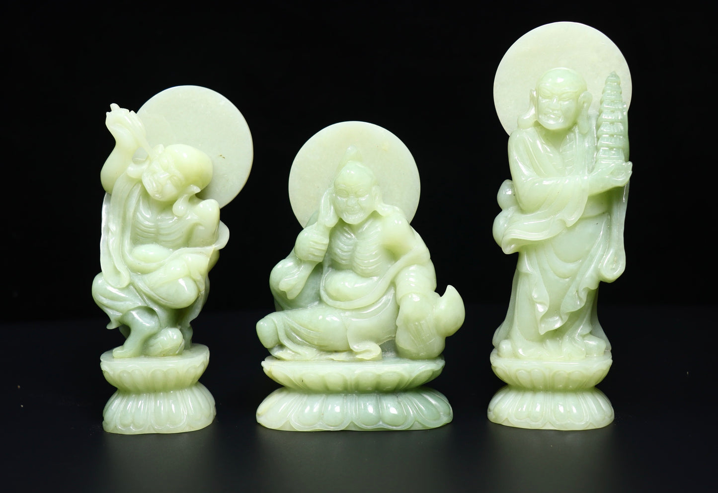 A0242 A Set Chinese Hetian Jade Carved Eighteen Arhat & Buddha Statue w Box