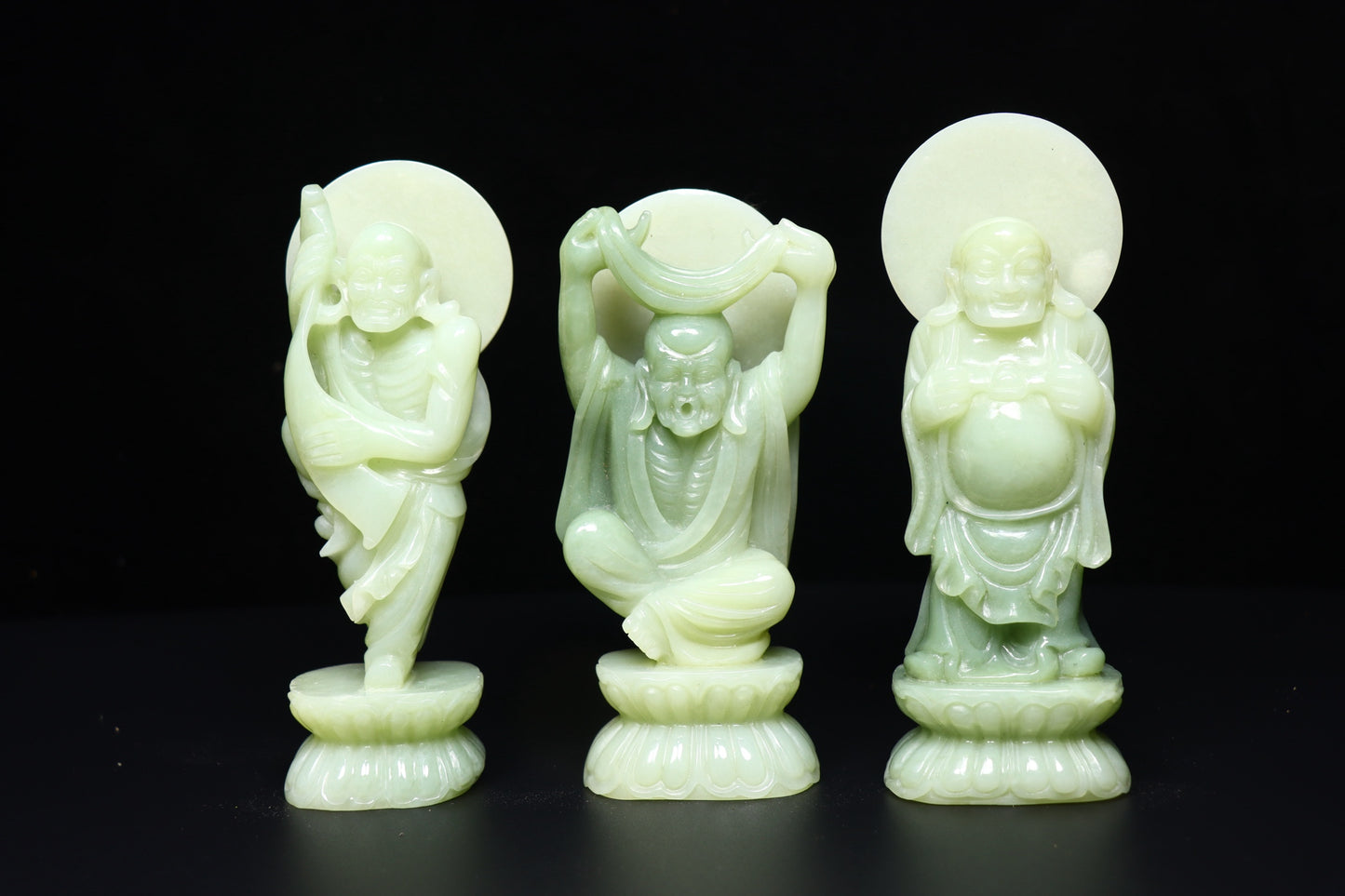 A0242 A Set Chinese Hetian Jade Carved Eighteen Arhat & Buddha Statue w Box