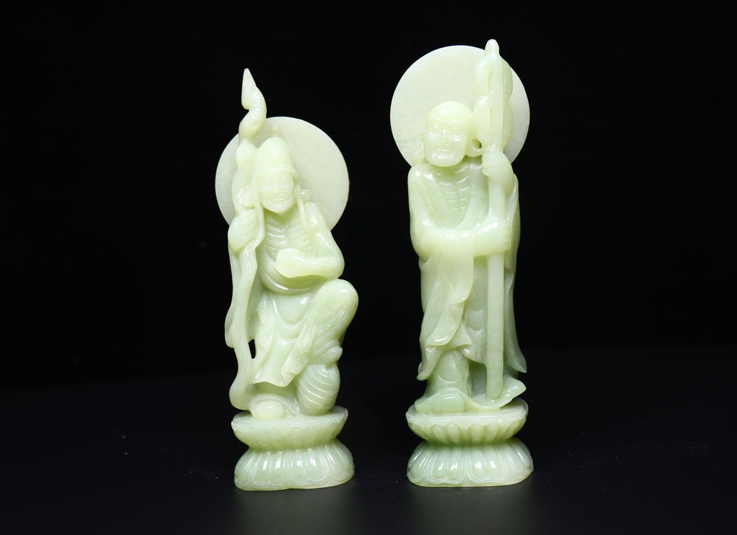 A0242 A Set Chinese Hetian Jade Carved Eighteen Arhat & Buddha Statue w Box