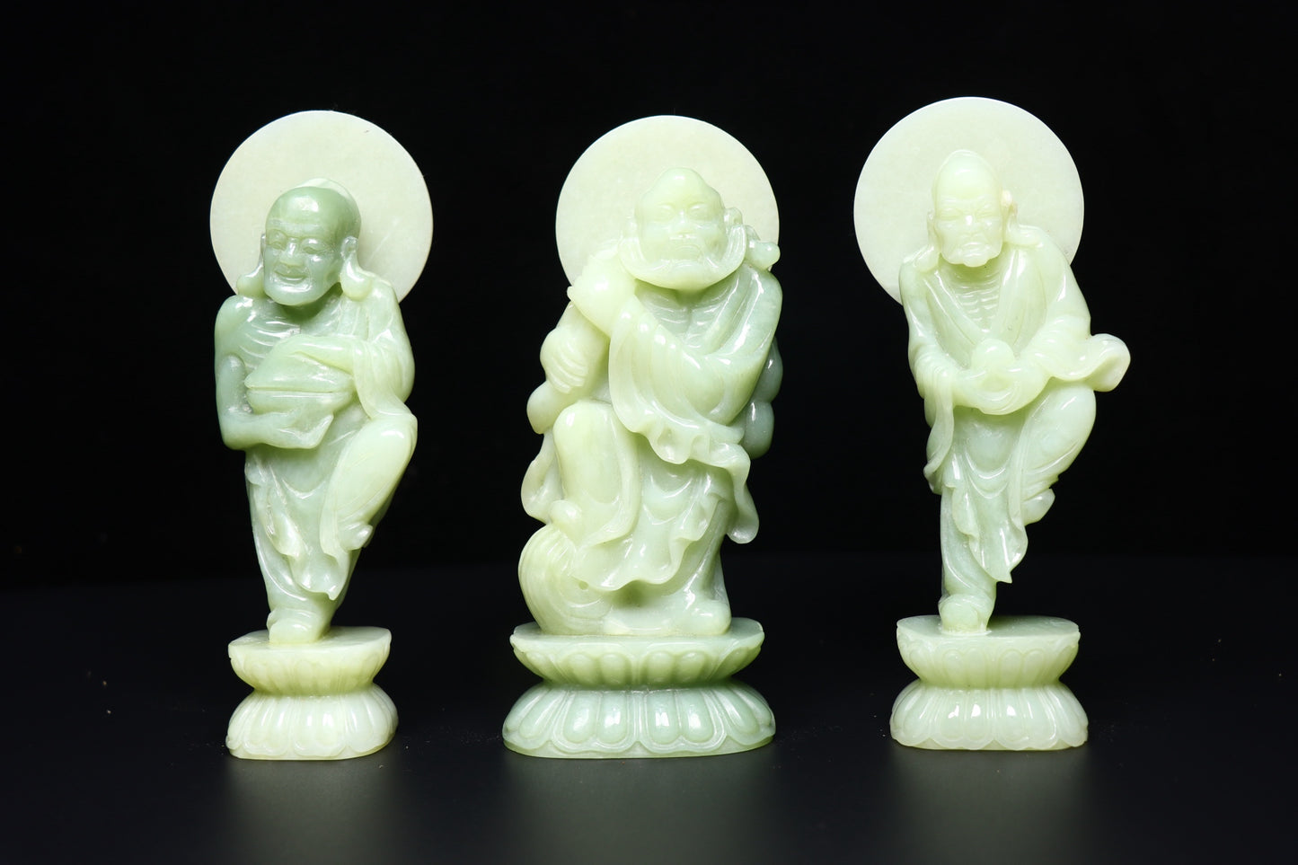 A0242 A Set Chinese Hetian Jade Carved Eighteen Arhat & Buddha Statue w Box