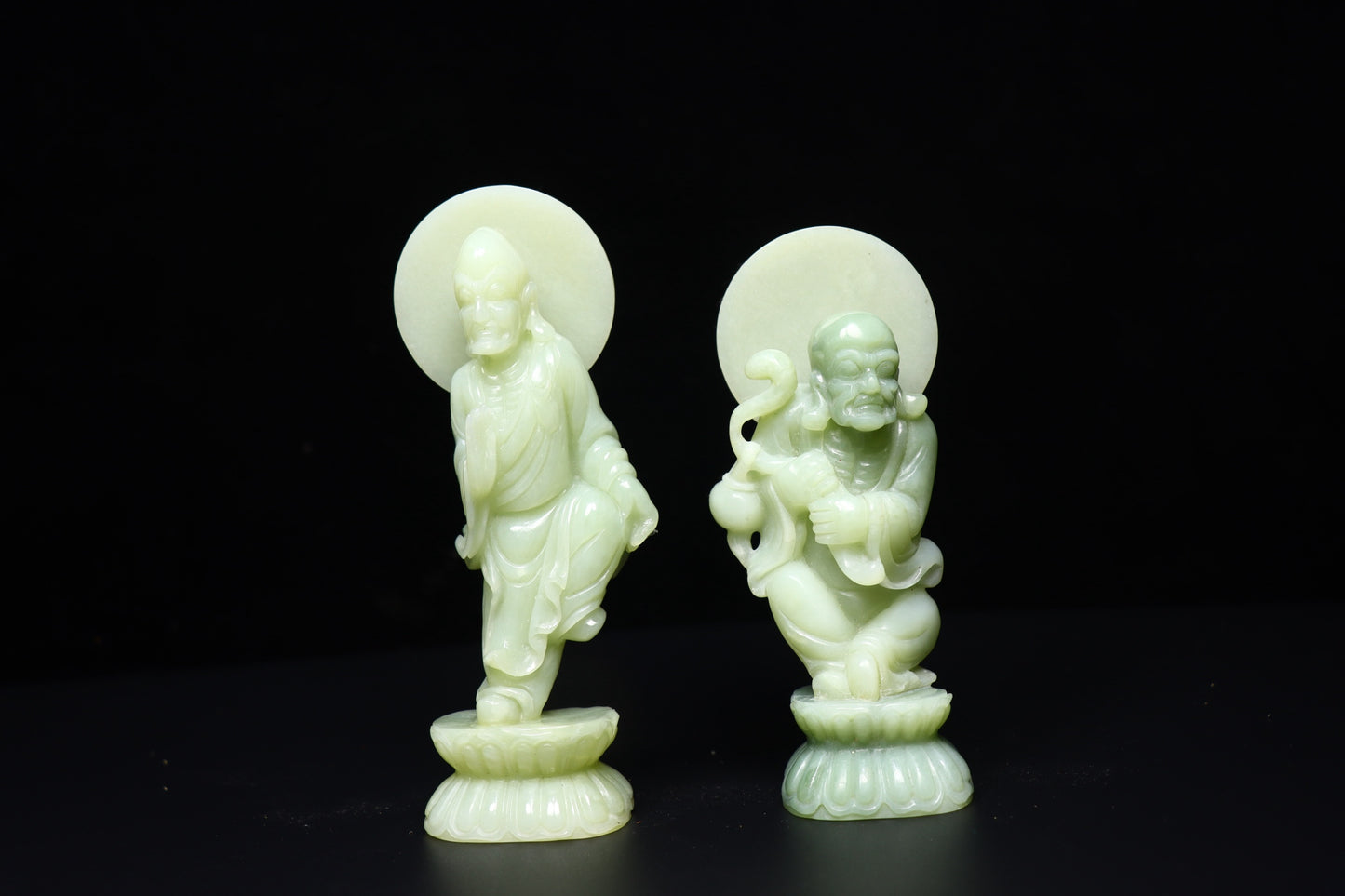 A0242 A Set Chinese Hetian Jade Carved Eighteen Arhat & Buddha Statue w Box