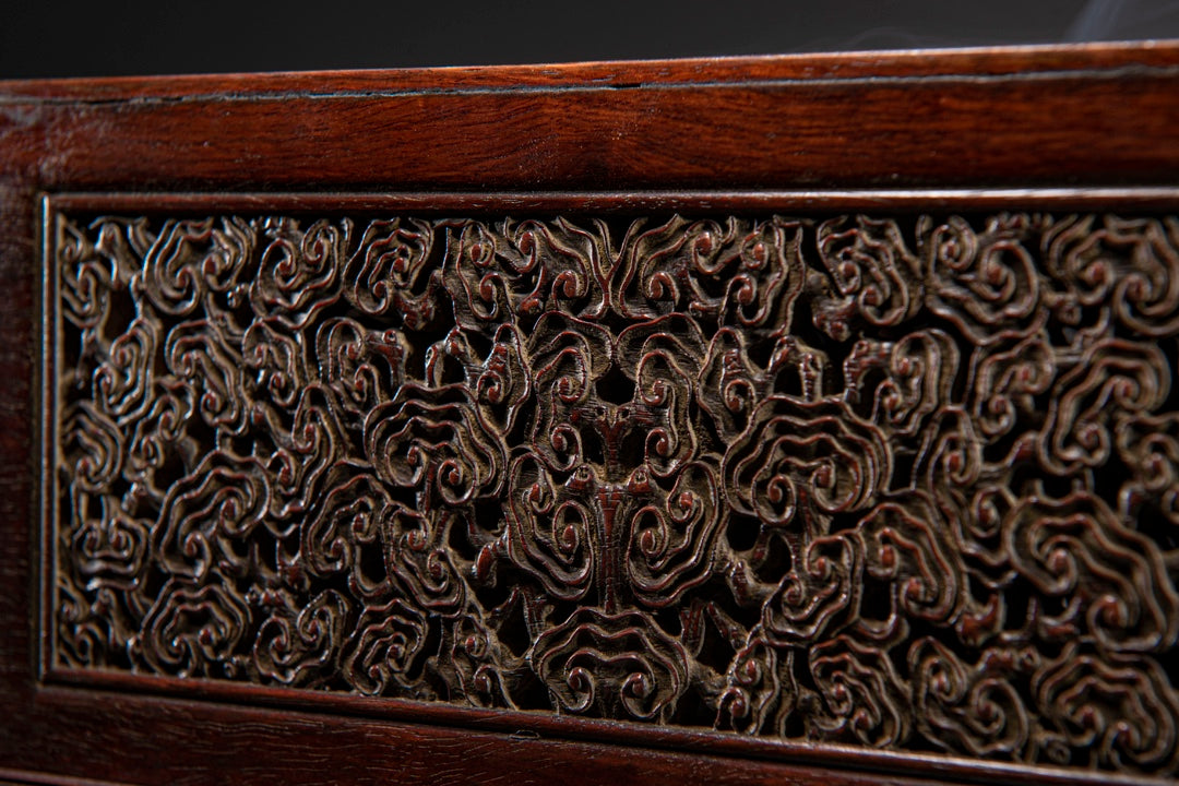 A0247 Openwork Old Chinese Huali Wood Carved Ruyi Design Incense Burner