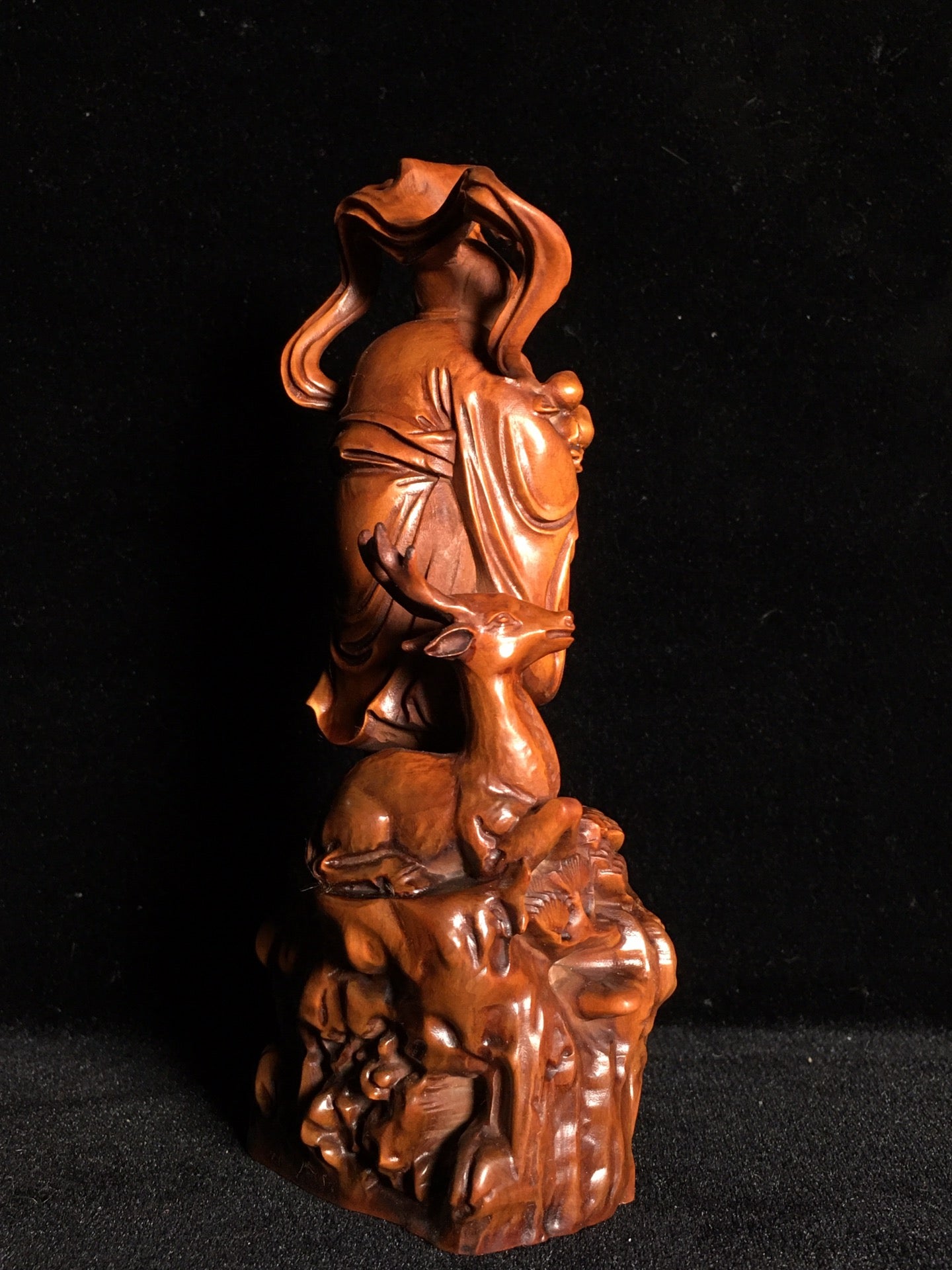 A0249 Chinese Boxwood Wood Carved Longevity Taoism Deity Statue