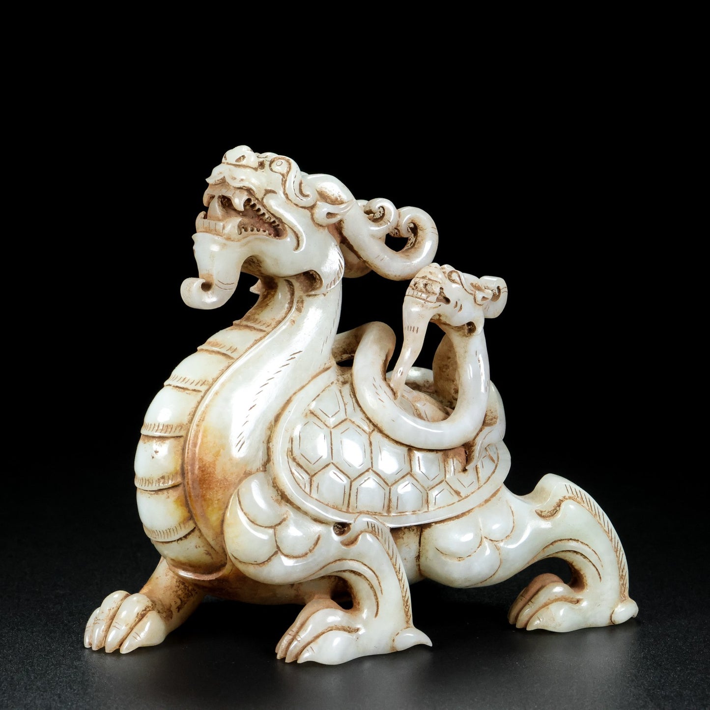 A0258 Vintage Chinese Hetian Jade Carved Dragon Turtle Statue