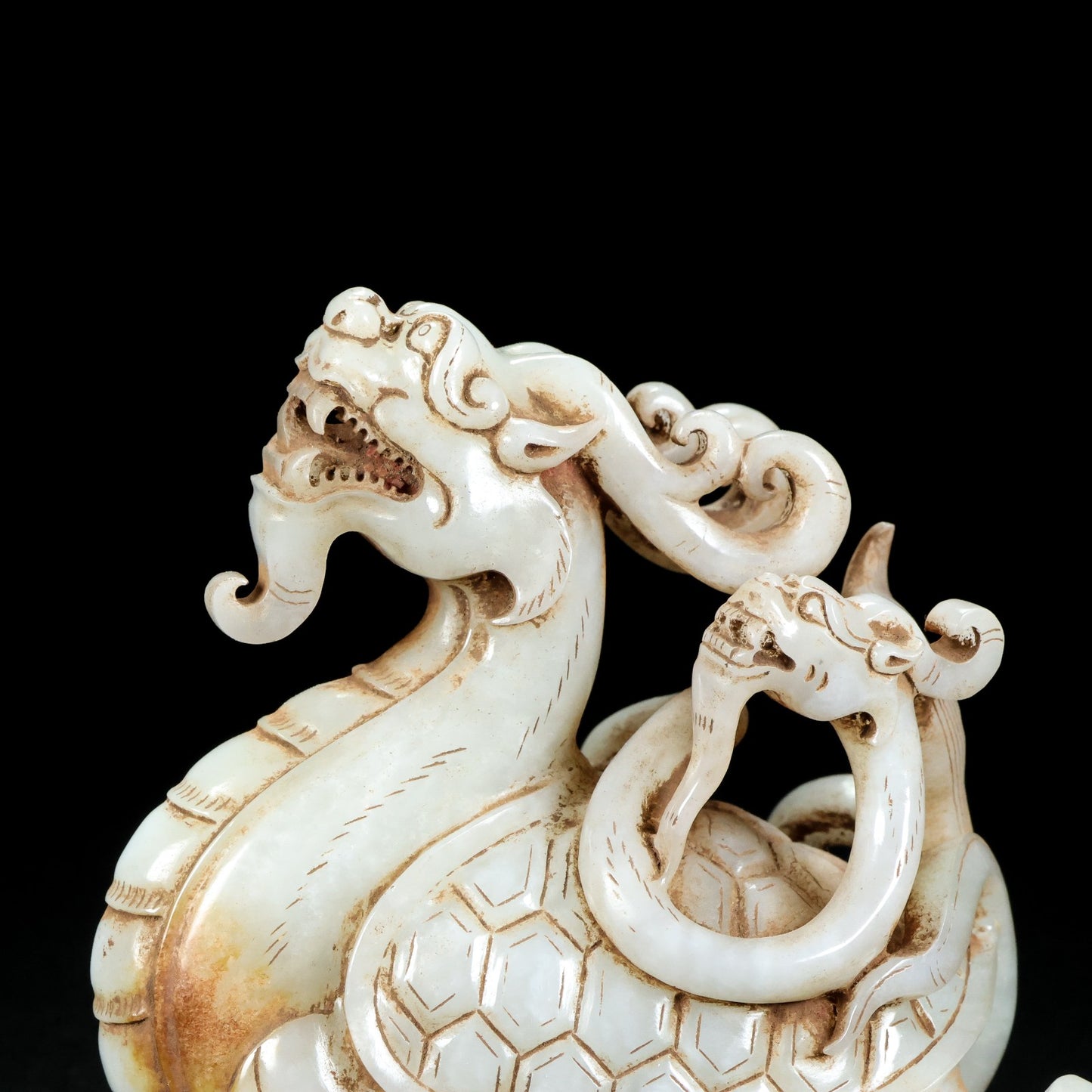 A0258 Vintage Chinese Hetian Jade Carved Dragon Turtle Statue