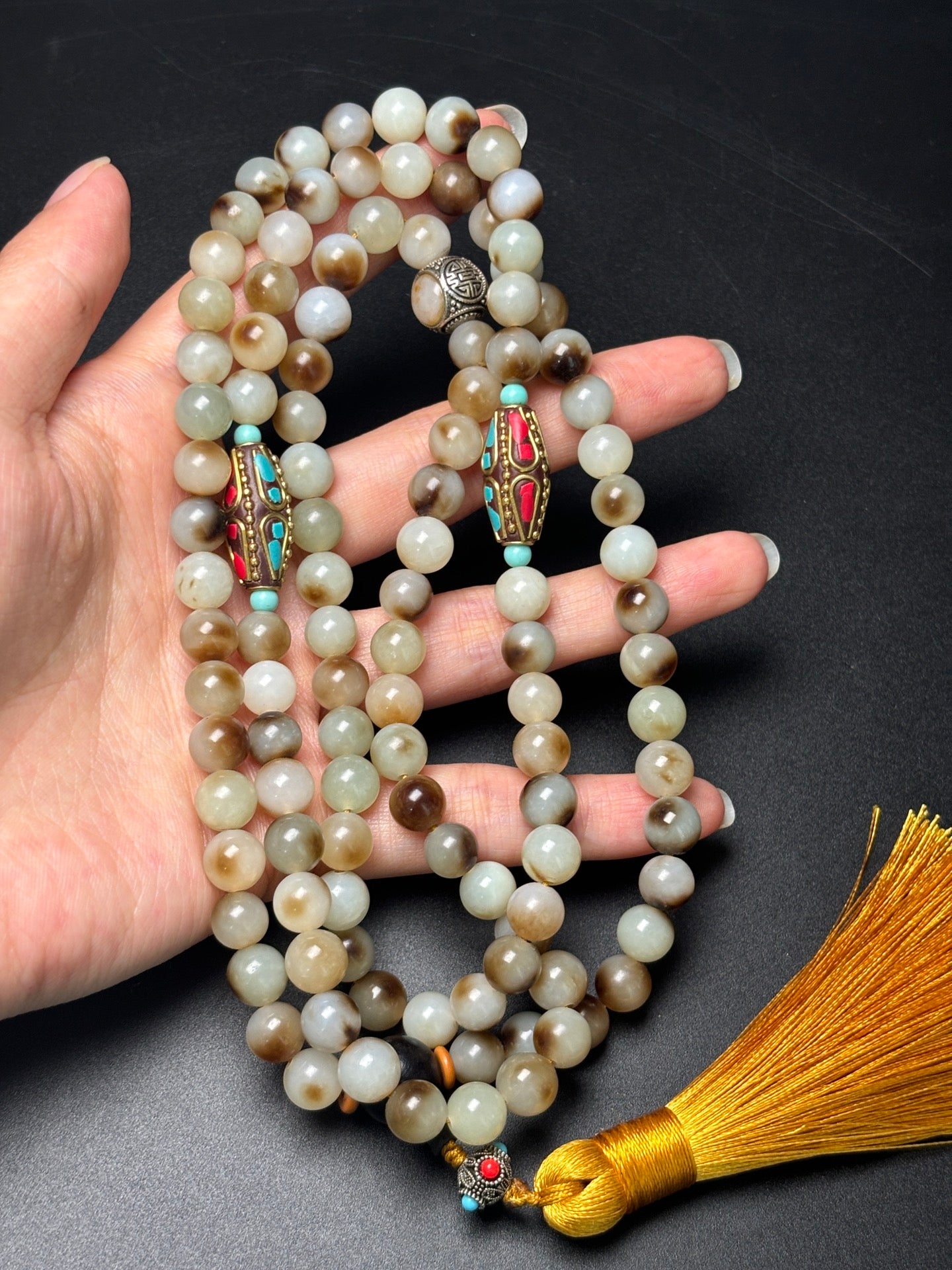 A0264 108 Bead Chinese Natural Hetian Jade Beads Necklace