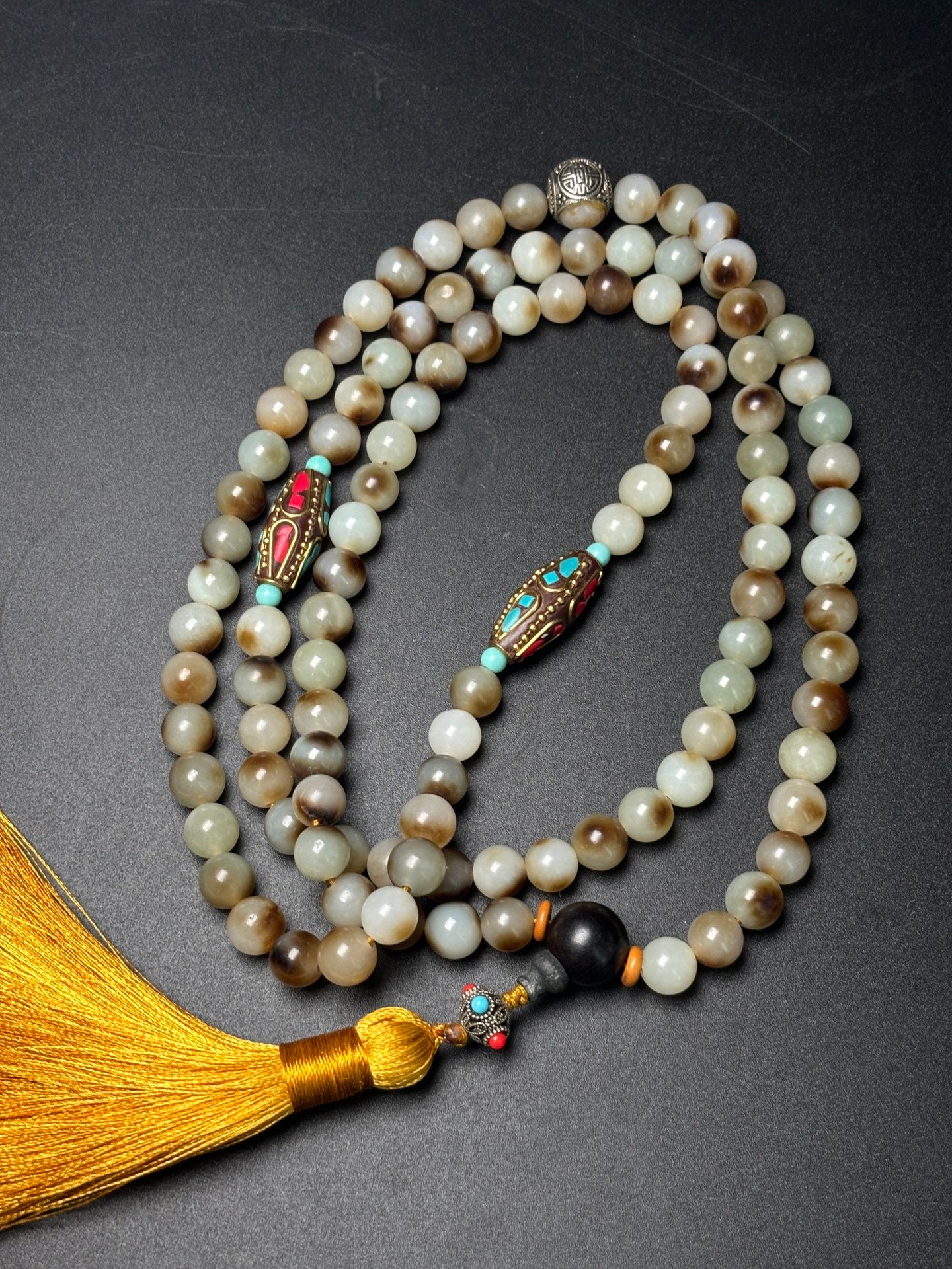 A0264 108 Bead Chinese Natural Hetian Jade Beads Necklace