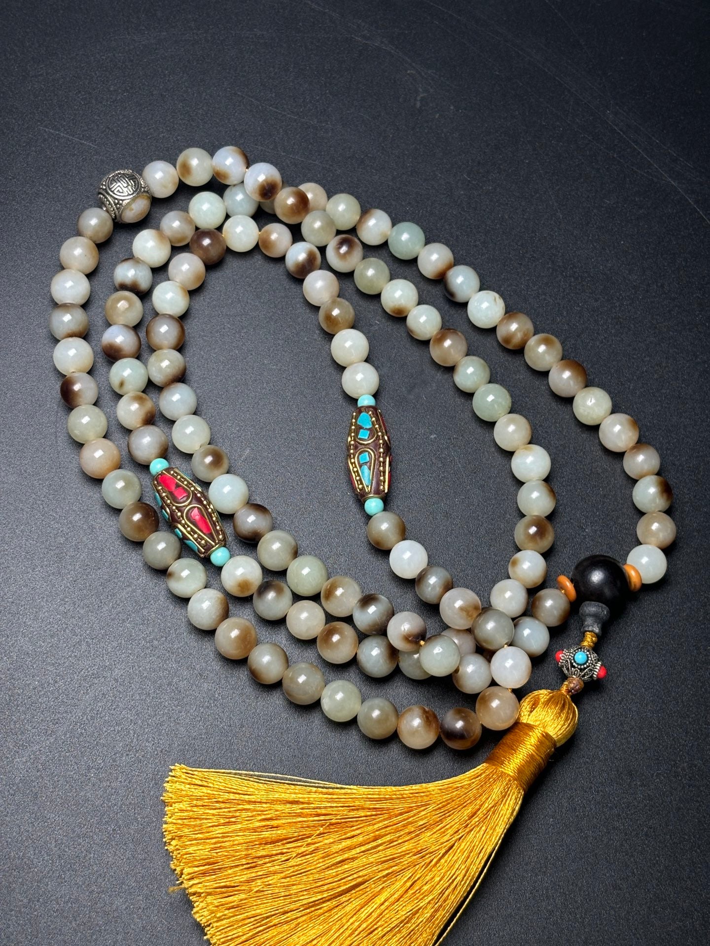 A0264 108 Bead Chinese Natural Hetian Jade Beads Necklace