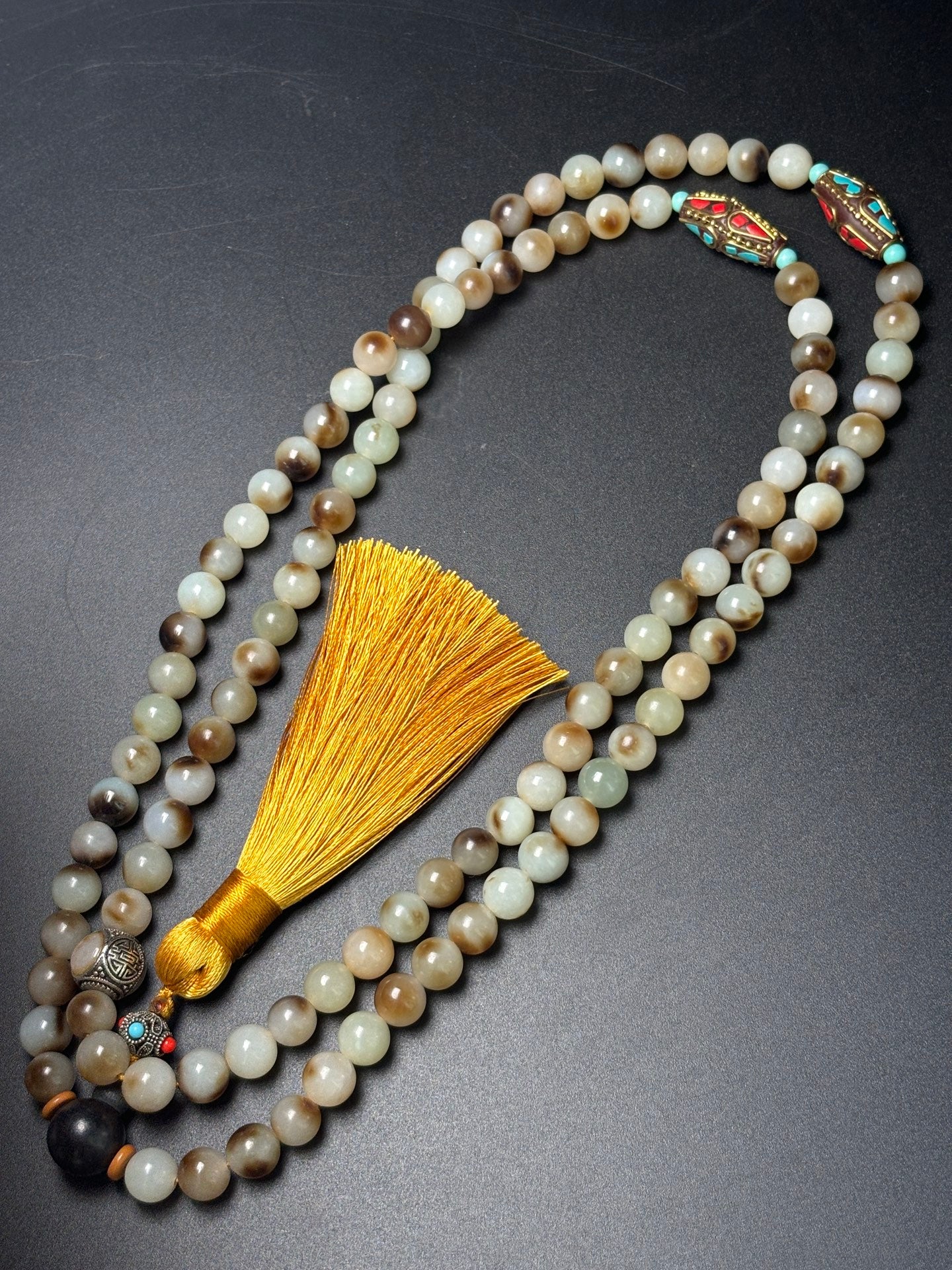 A0264 108 Bead Chinese Natural Hetian Jade Beads Necklace