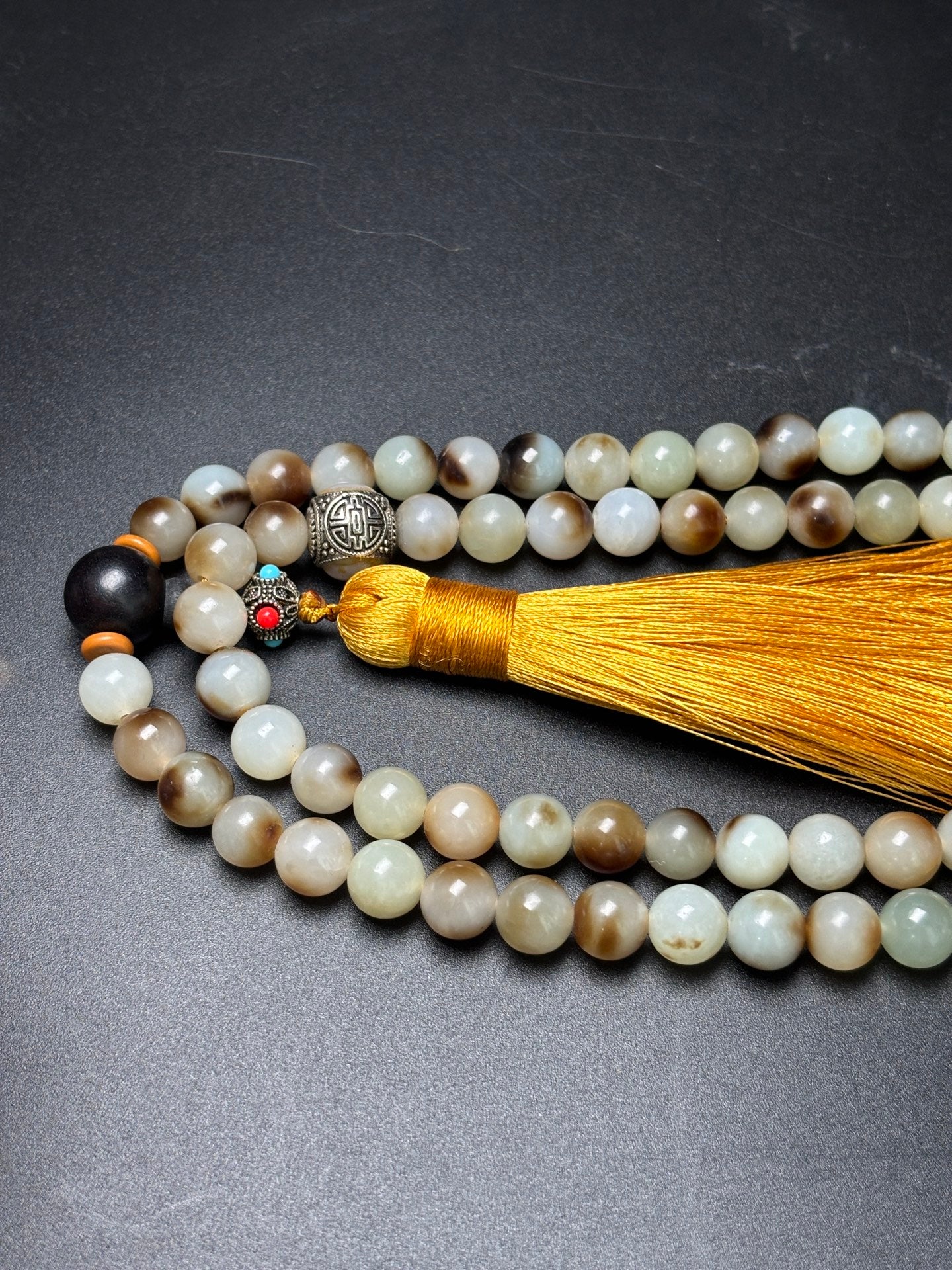 A0264 108 Bead Chinese Natural Hetian Jade Beads Necklace