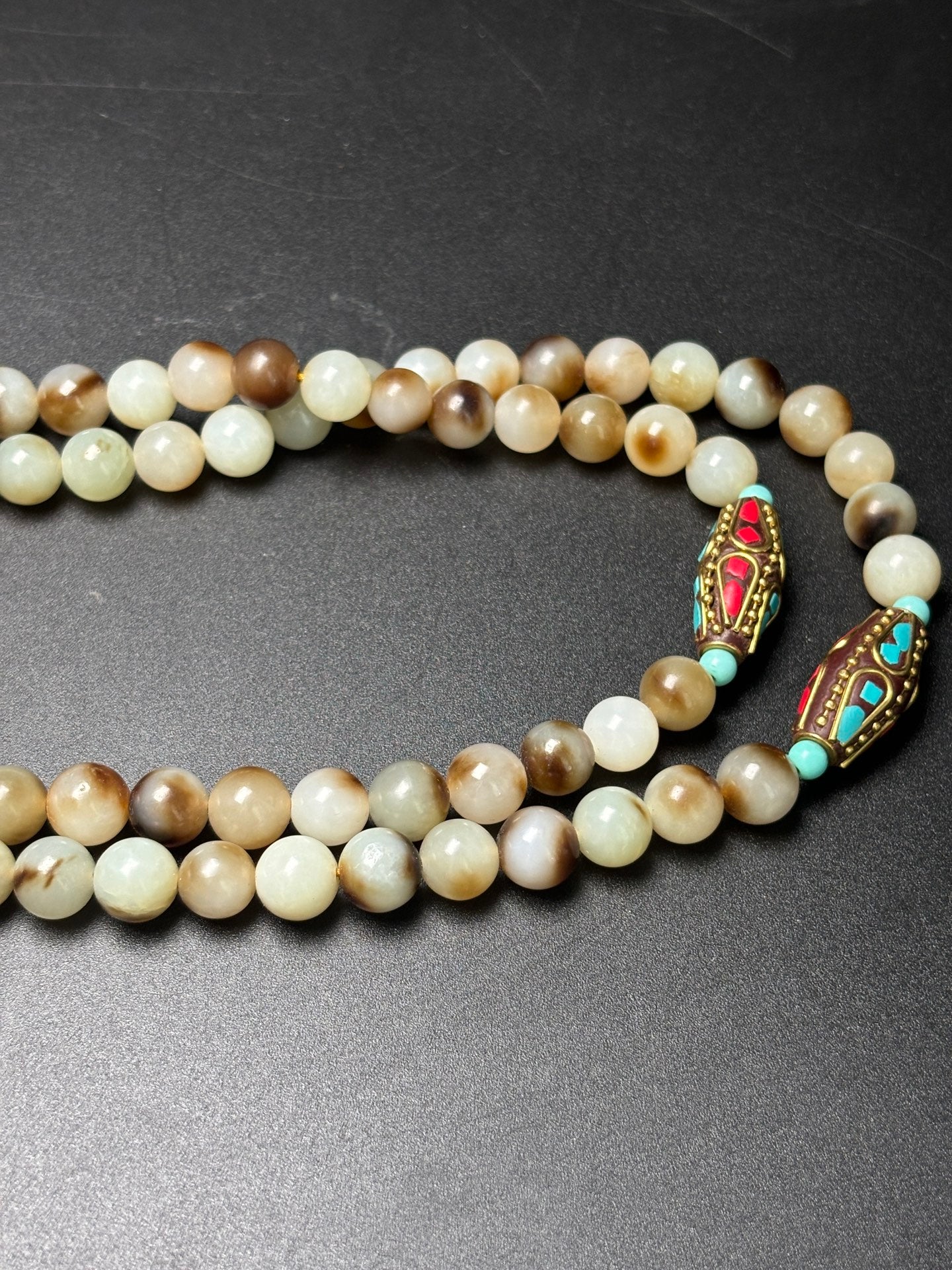 A0264 108 Bead Chinese Natural Hetian Jade Beads Necklace